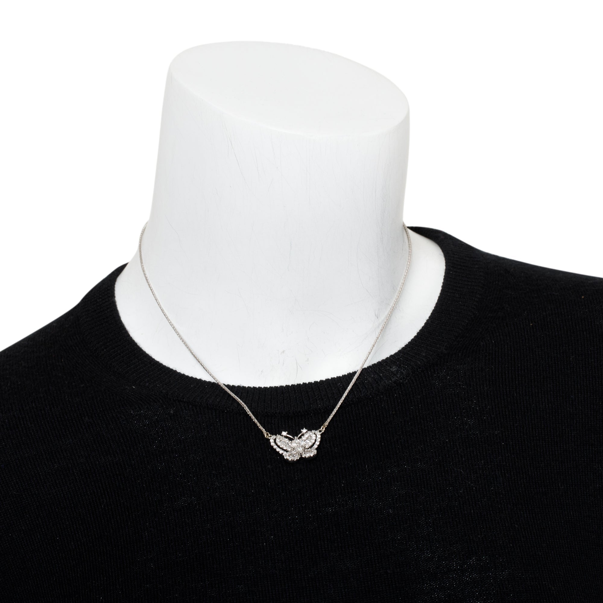 18k White Gold Diamond Butterfly Pendant Necklace