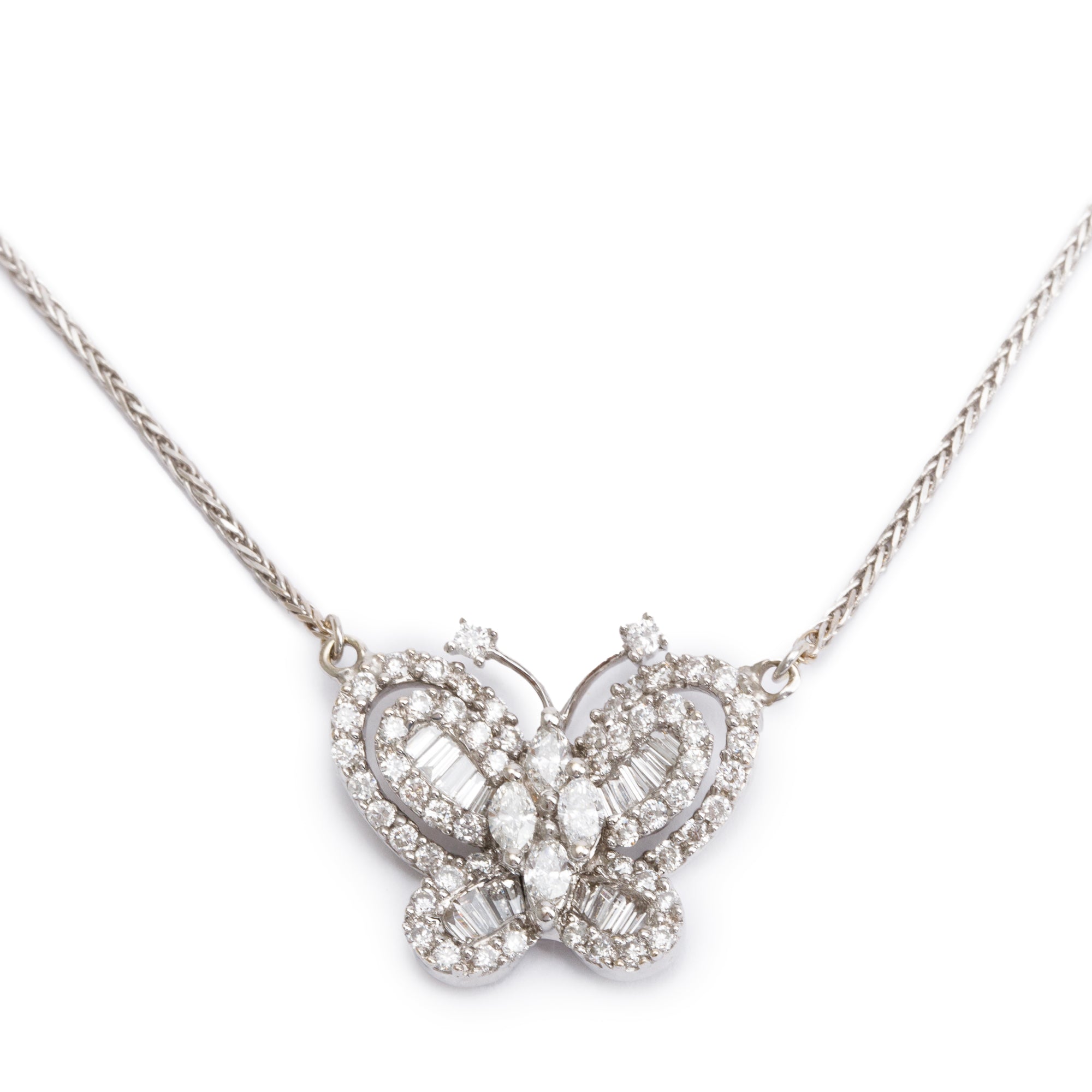18k White Gold Diamond Butterfly Pendant Necklace