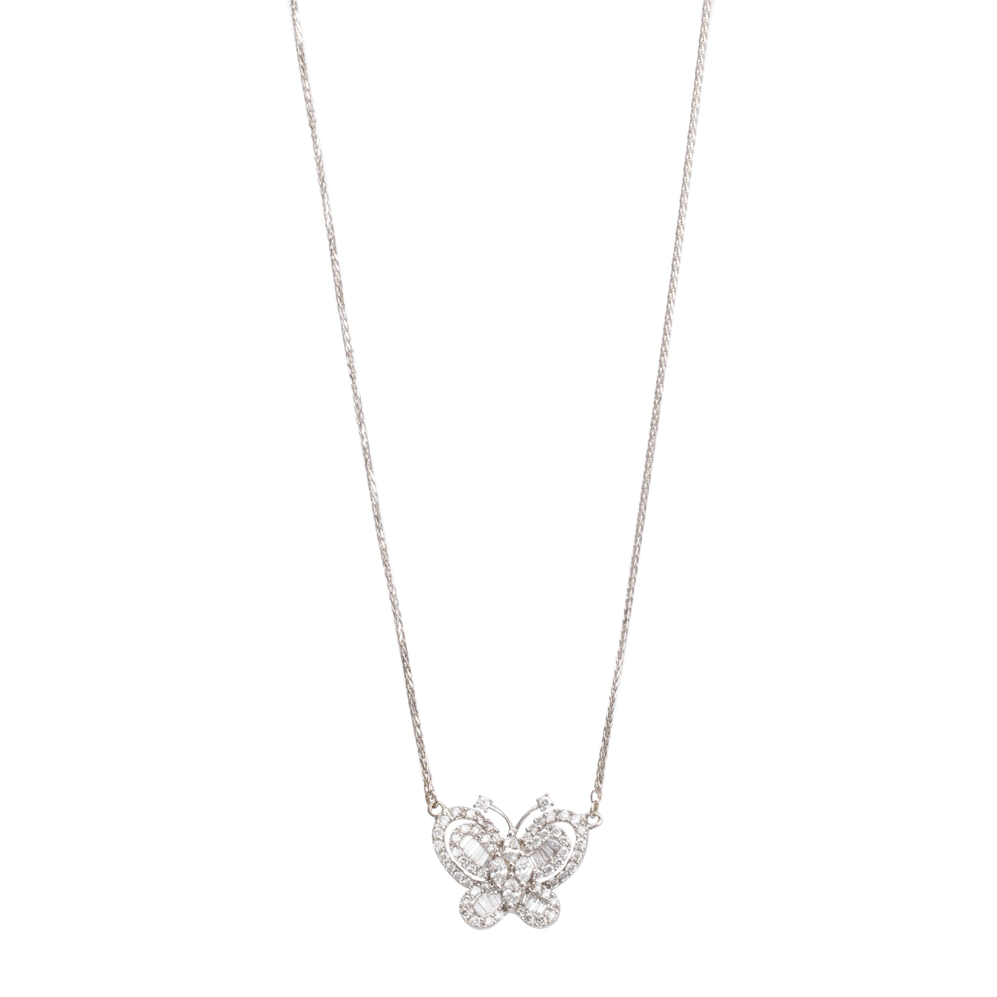 18k White Gold Diamond Butterfly Pendant Necklace