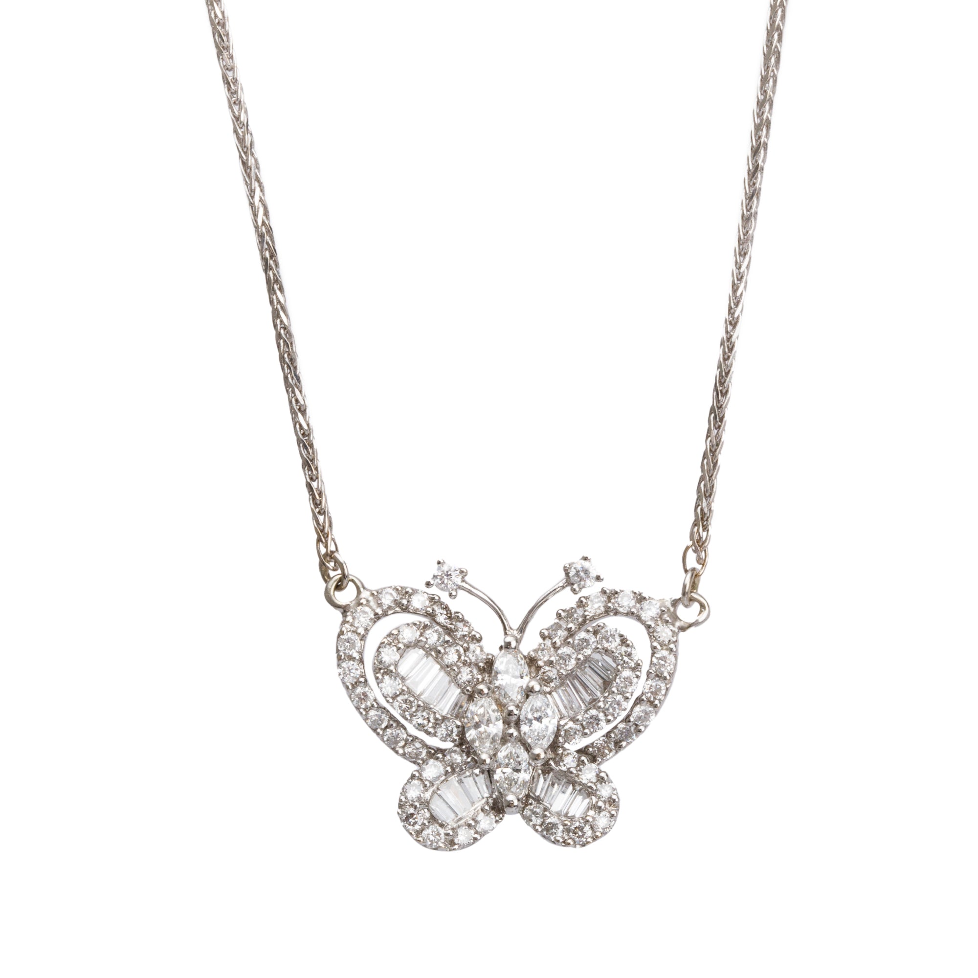 18k White Gold Diamond Butterfly Pendant Necklace