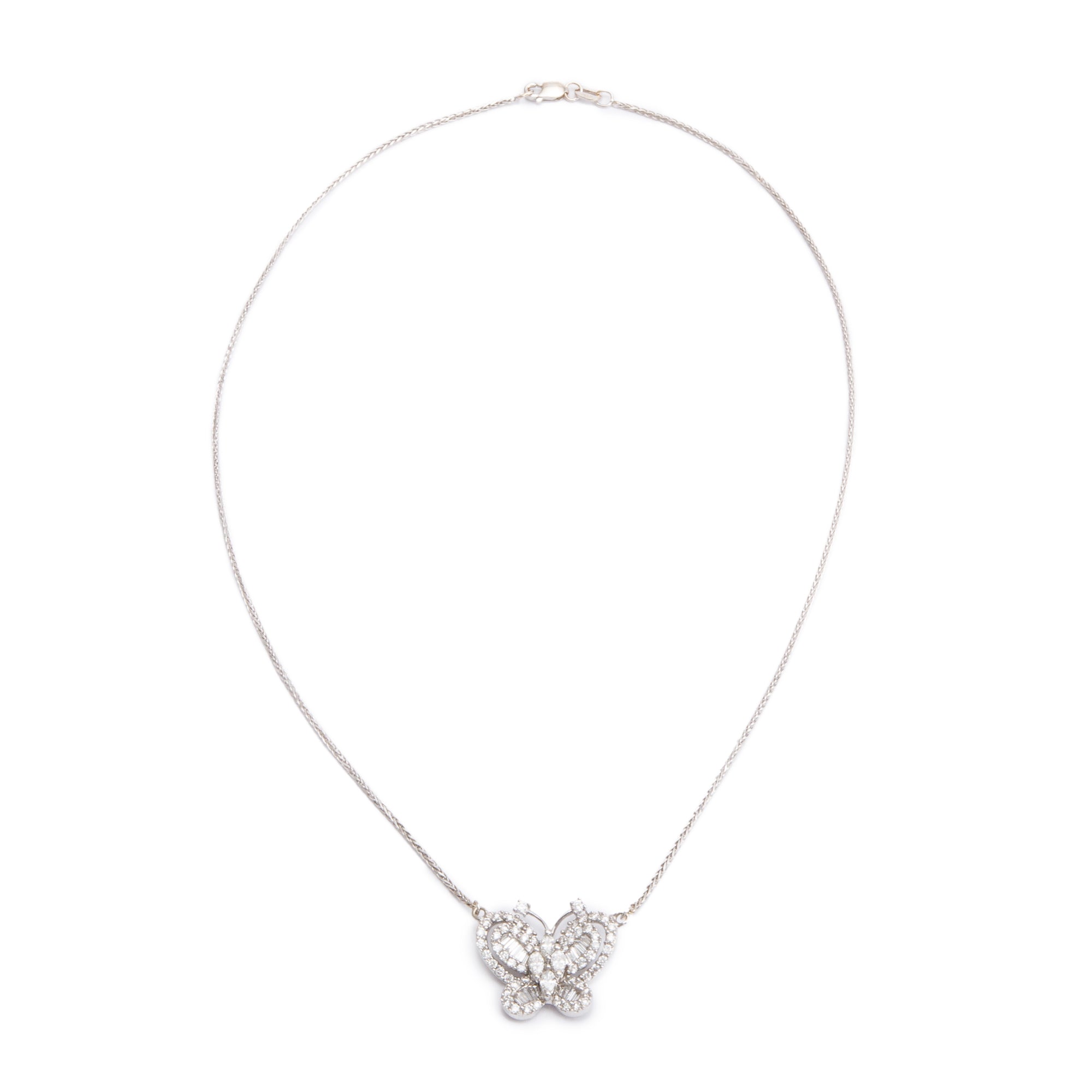 18k White Gold Diamond Butterfly Pendant Necklace