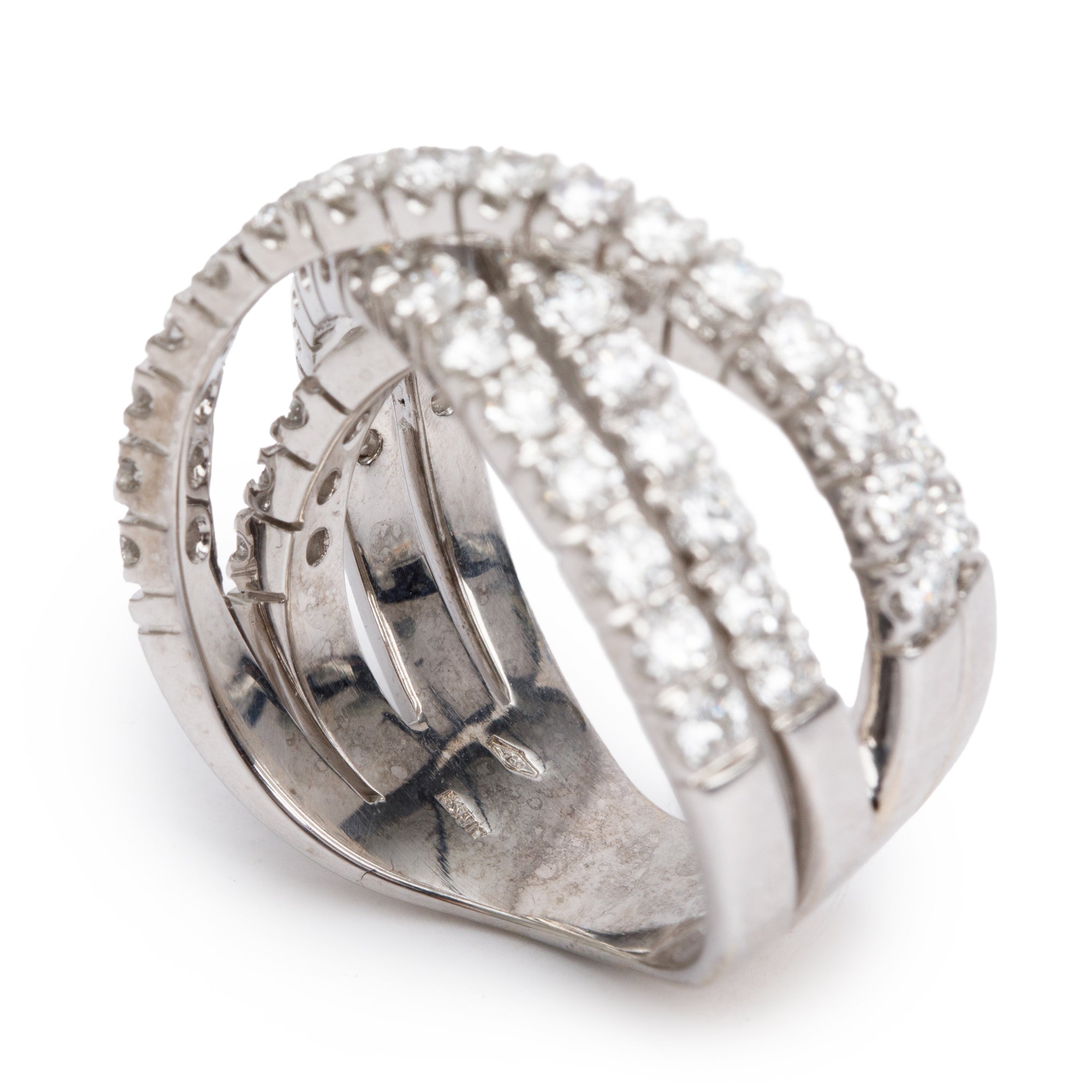 18k White Gold Diamond Crossover Ring, Size 7.5