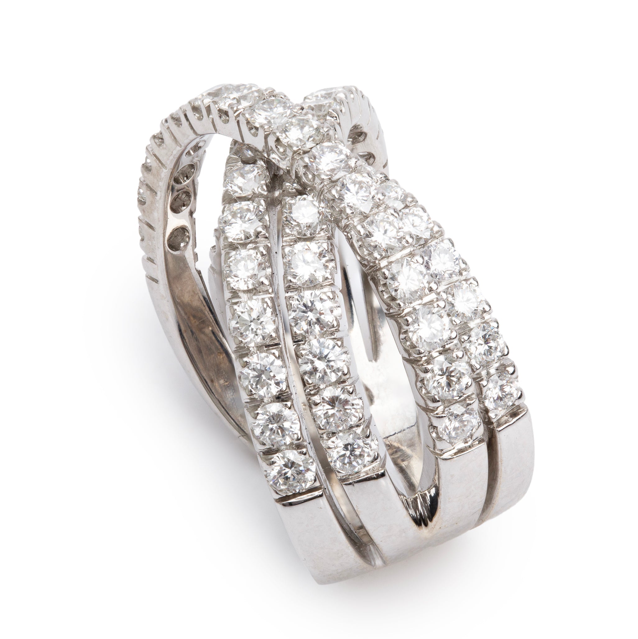 18k White Gold Diamond Crossover Ring, Size 7.5