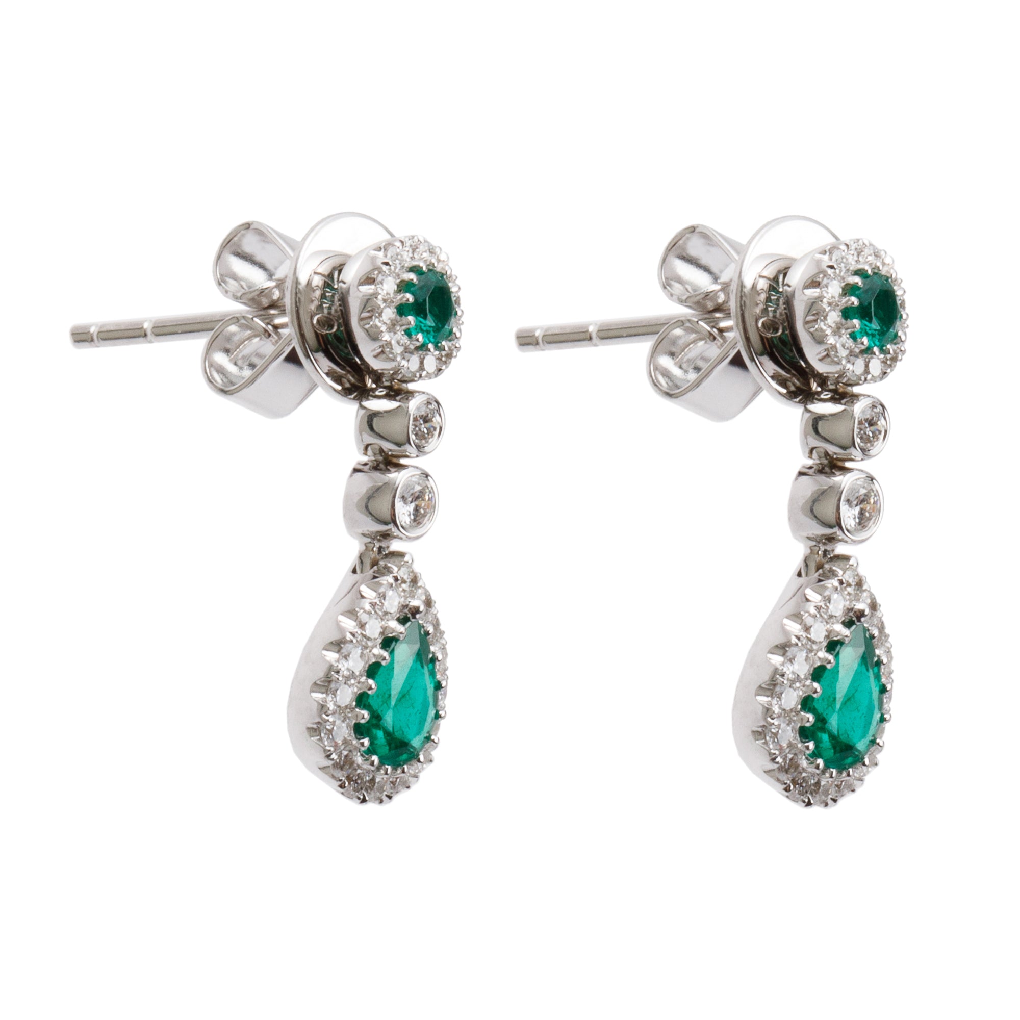 18k White Gold Emerald & Diamond Drop Earrings