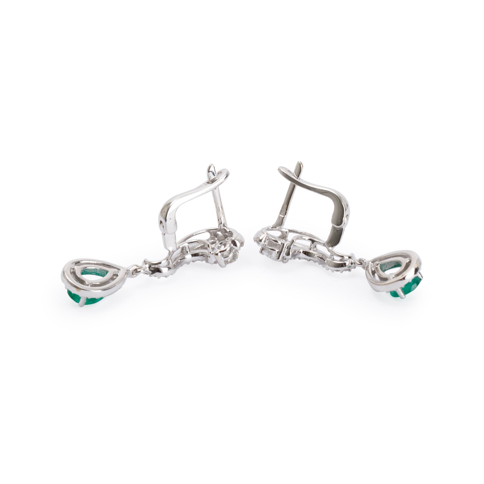 18k White Gold Emerald & Diamond Drop Earrings