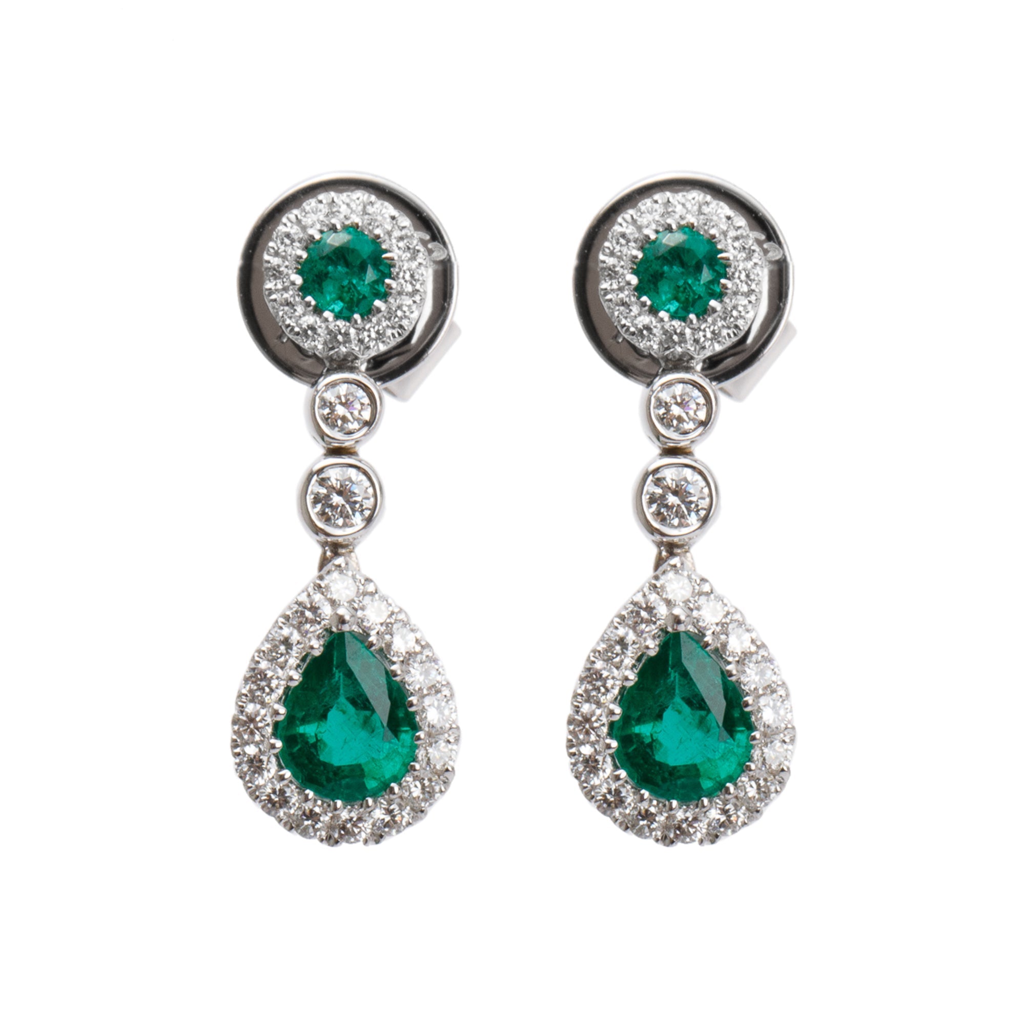 18k White Gold Emerald & Diamond Drop Earrings