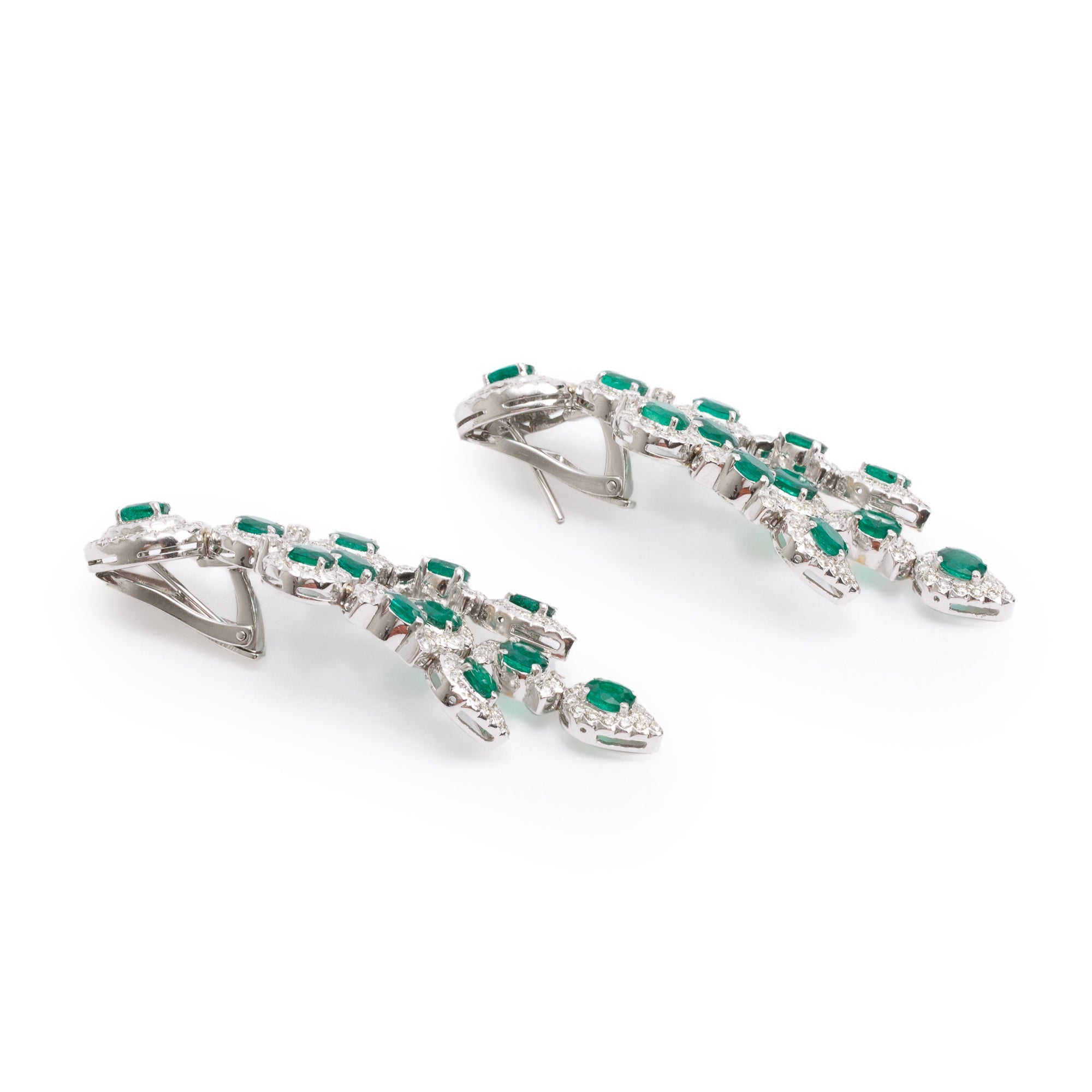18k White Gold Emerald and Diamond Drop Earrings