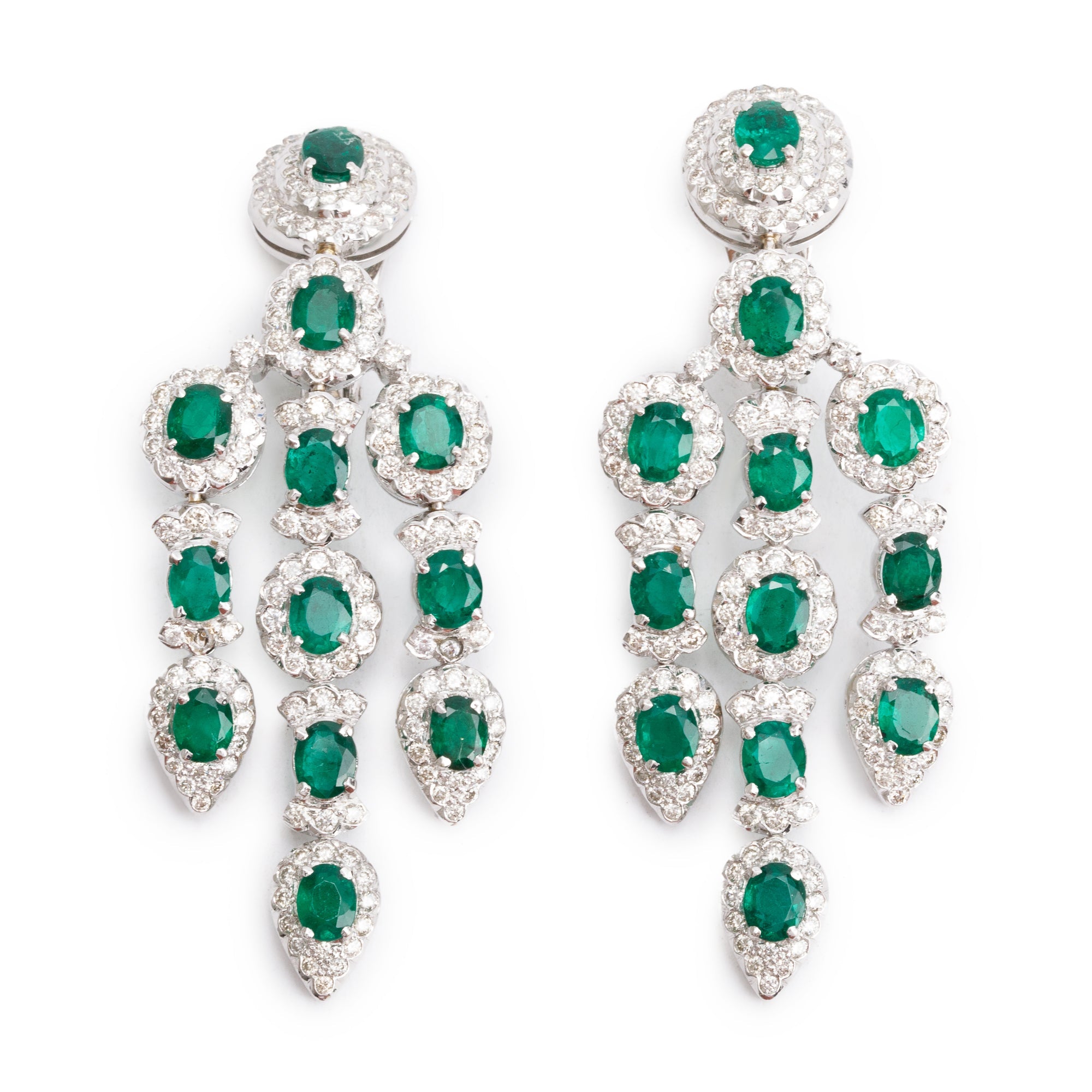 18k White Gold Emerald and Diamond Drop Earrings