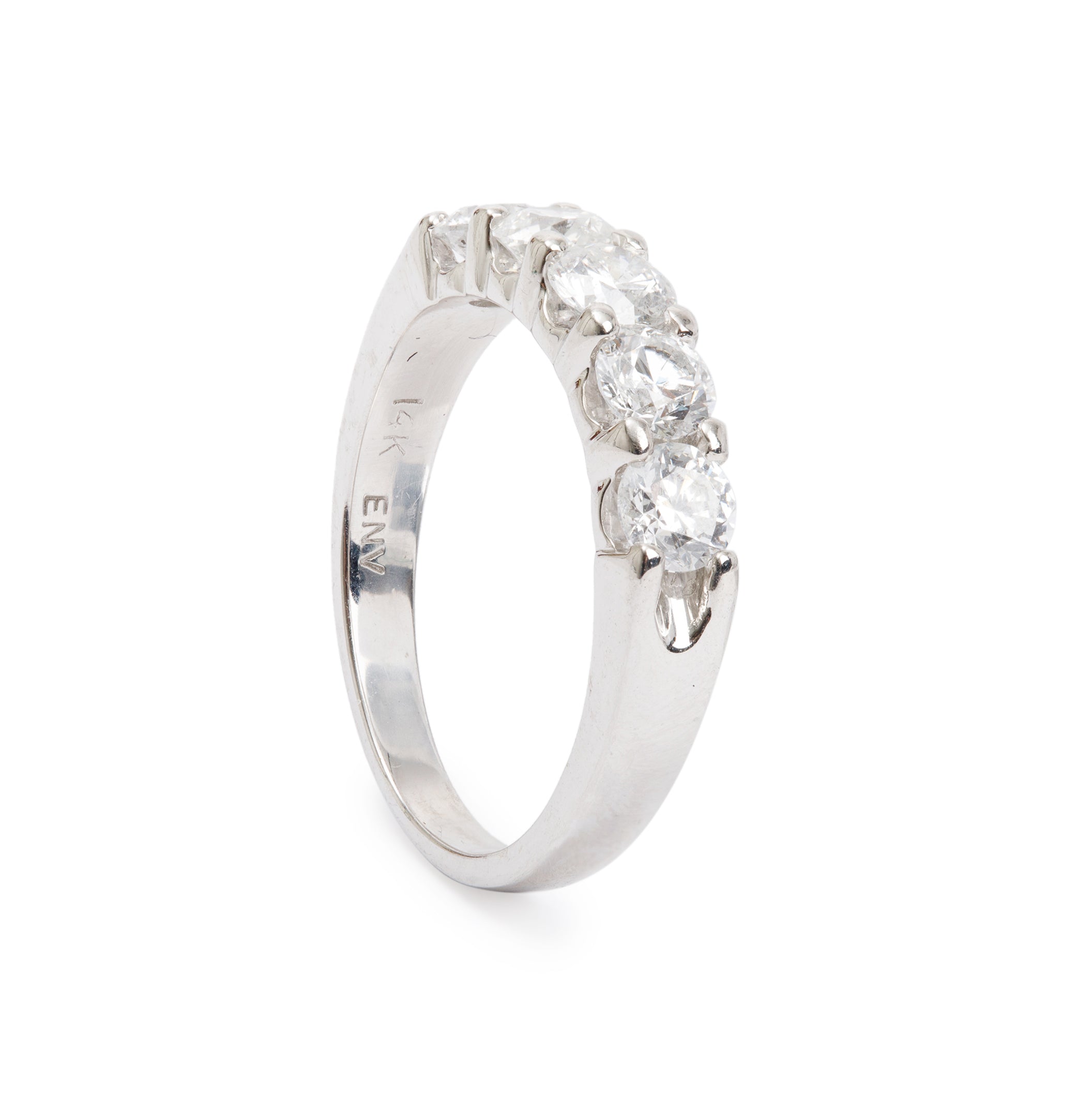 18k White Gold Five-Stone Diamond Band Ring, Size 7.75