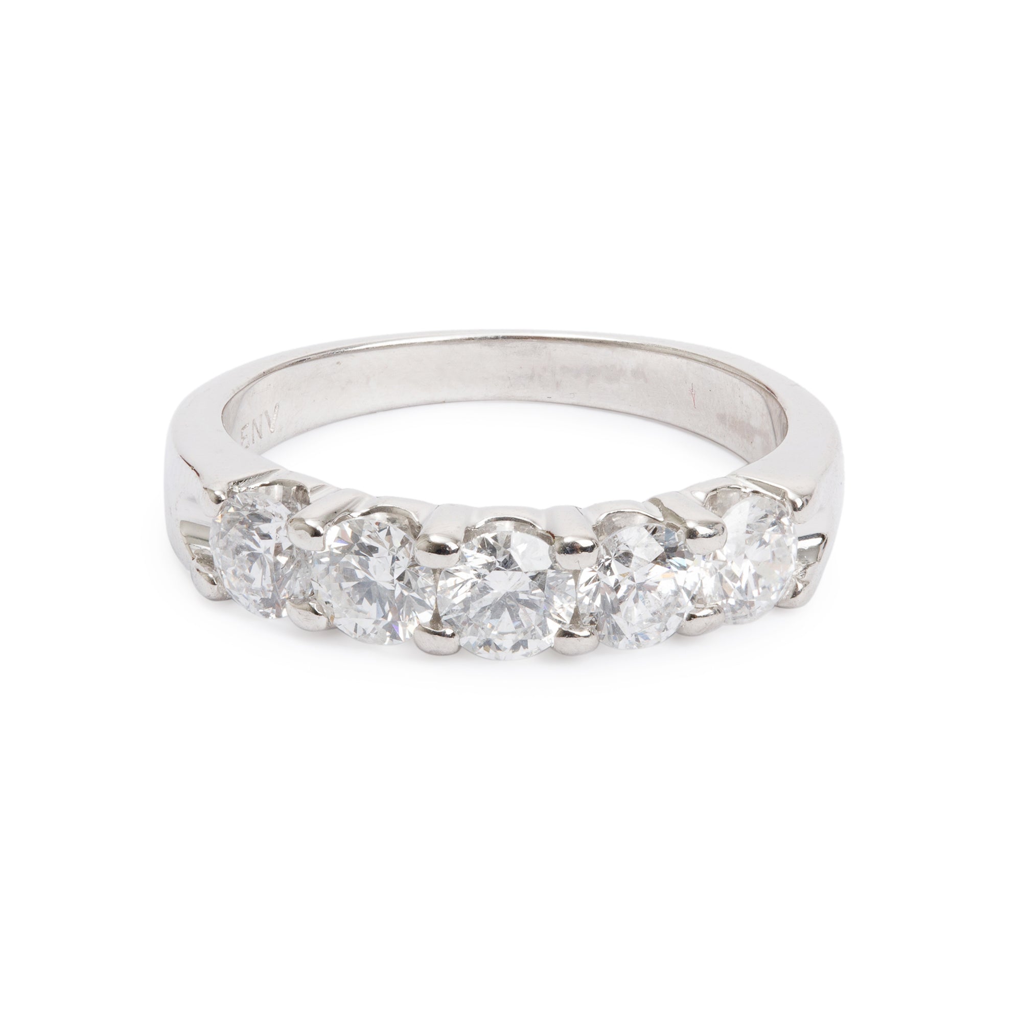 18k White Gold Five-Stone Diamond Band Ring, Size 7.75