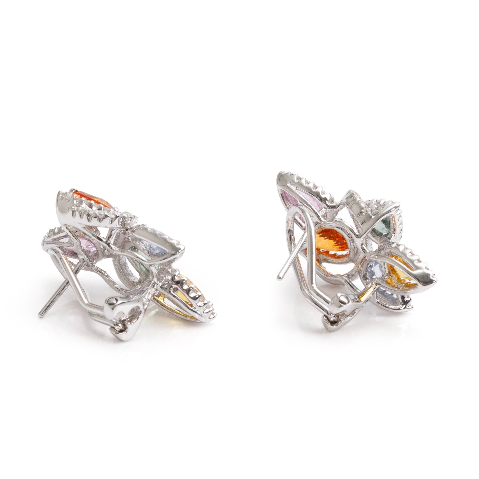18k White Gold Multicolor Sapphire & Diamond Earrings