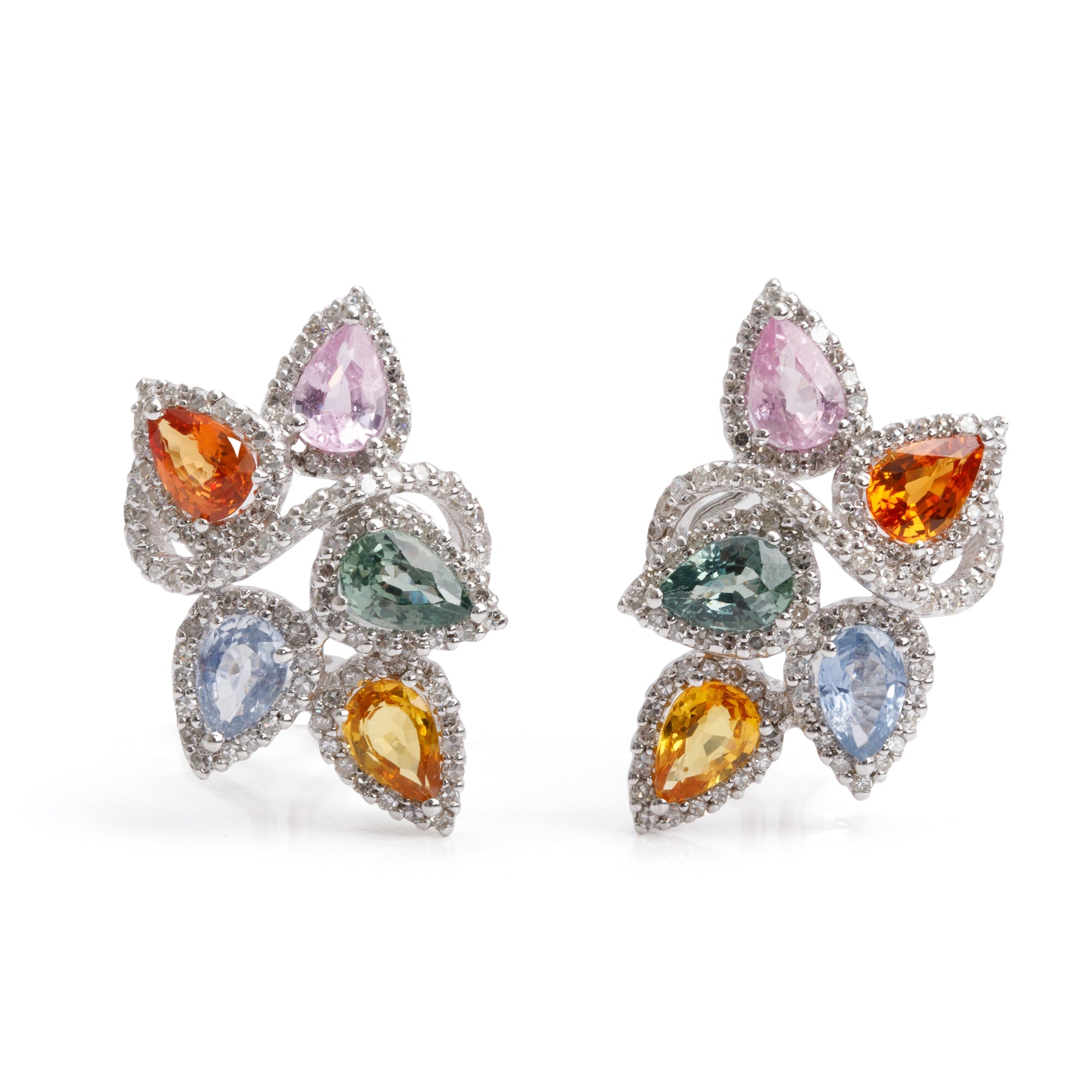 18k White Gold Multicolor Sapphire & Diamond Earrings