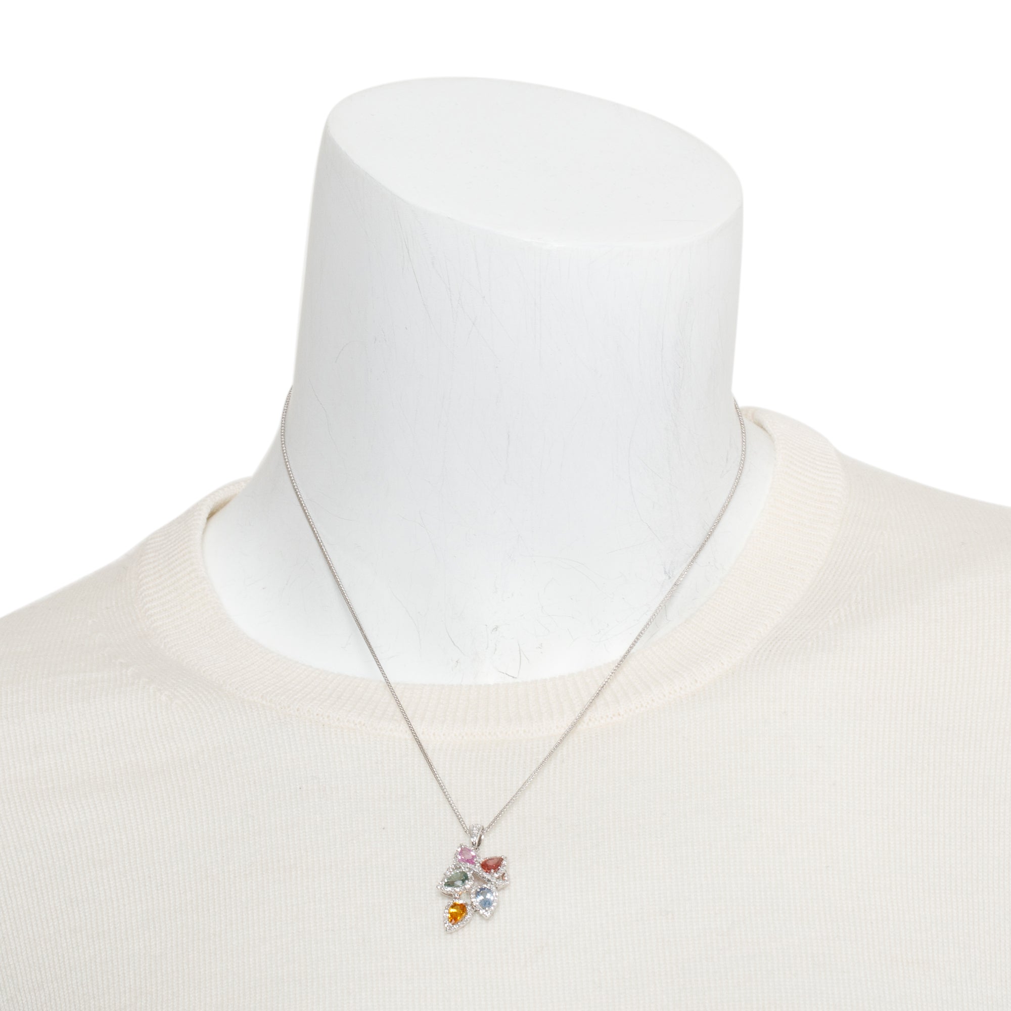 18k White Gold Multicolor Sapphire and Diamond Pendant Necklace