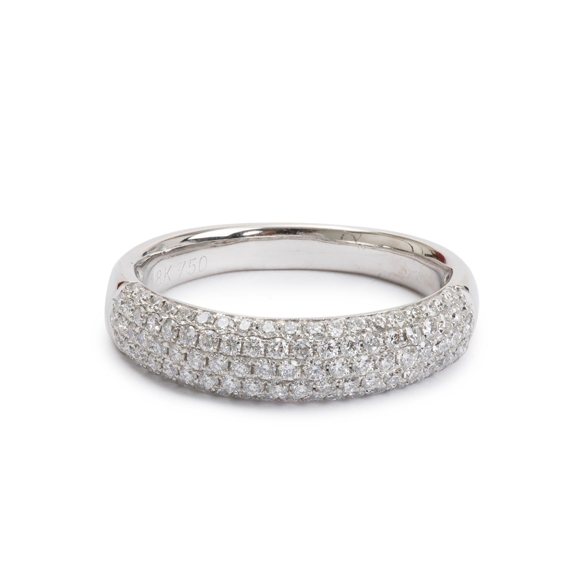 18k White Gold Pave Diamond Band Ring, Size 6.5