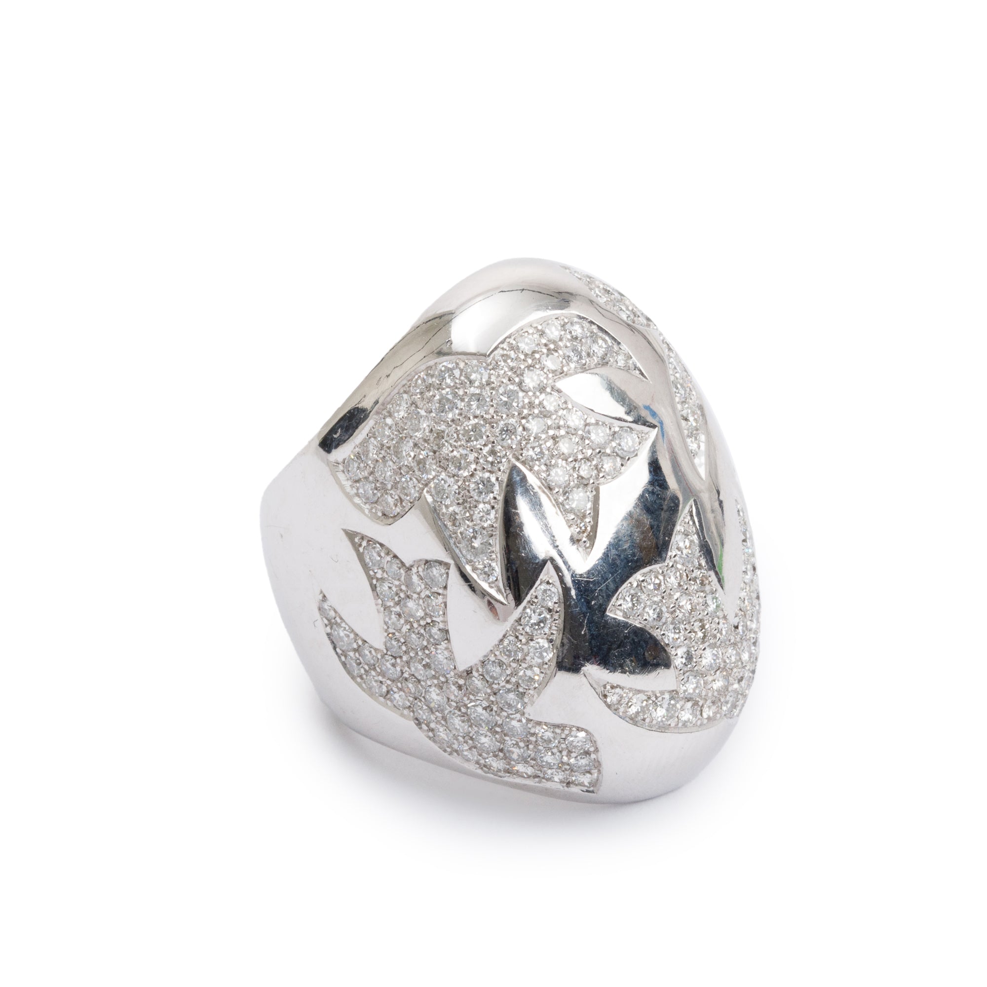 18k White Gold Pave Diamond Bird Cocktail Ring, Size 6.5