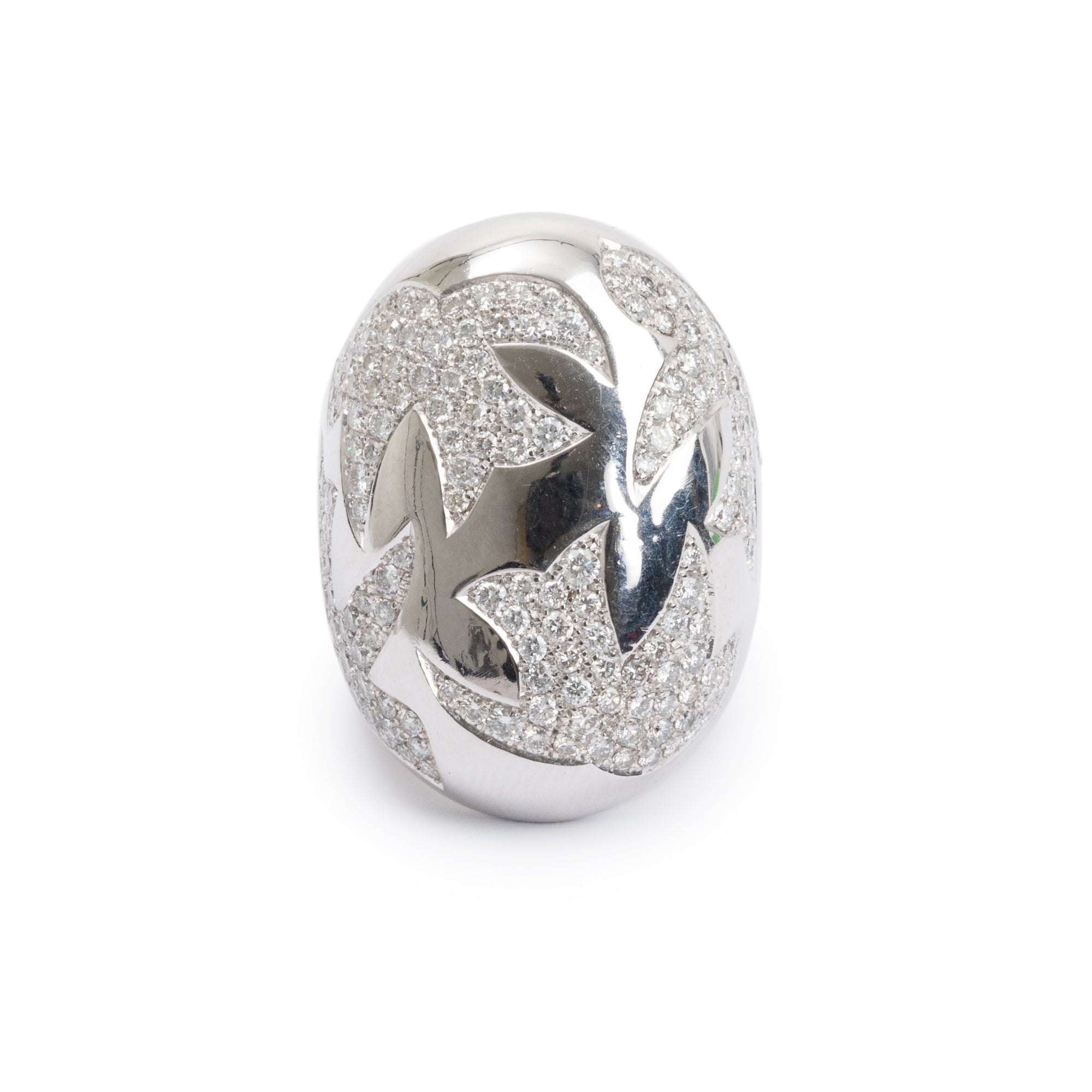 18k White Gold Pave Diamond Bird Cocktail Ring, Size 6.5