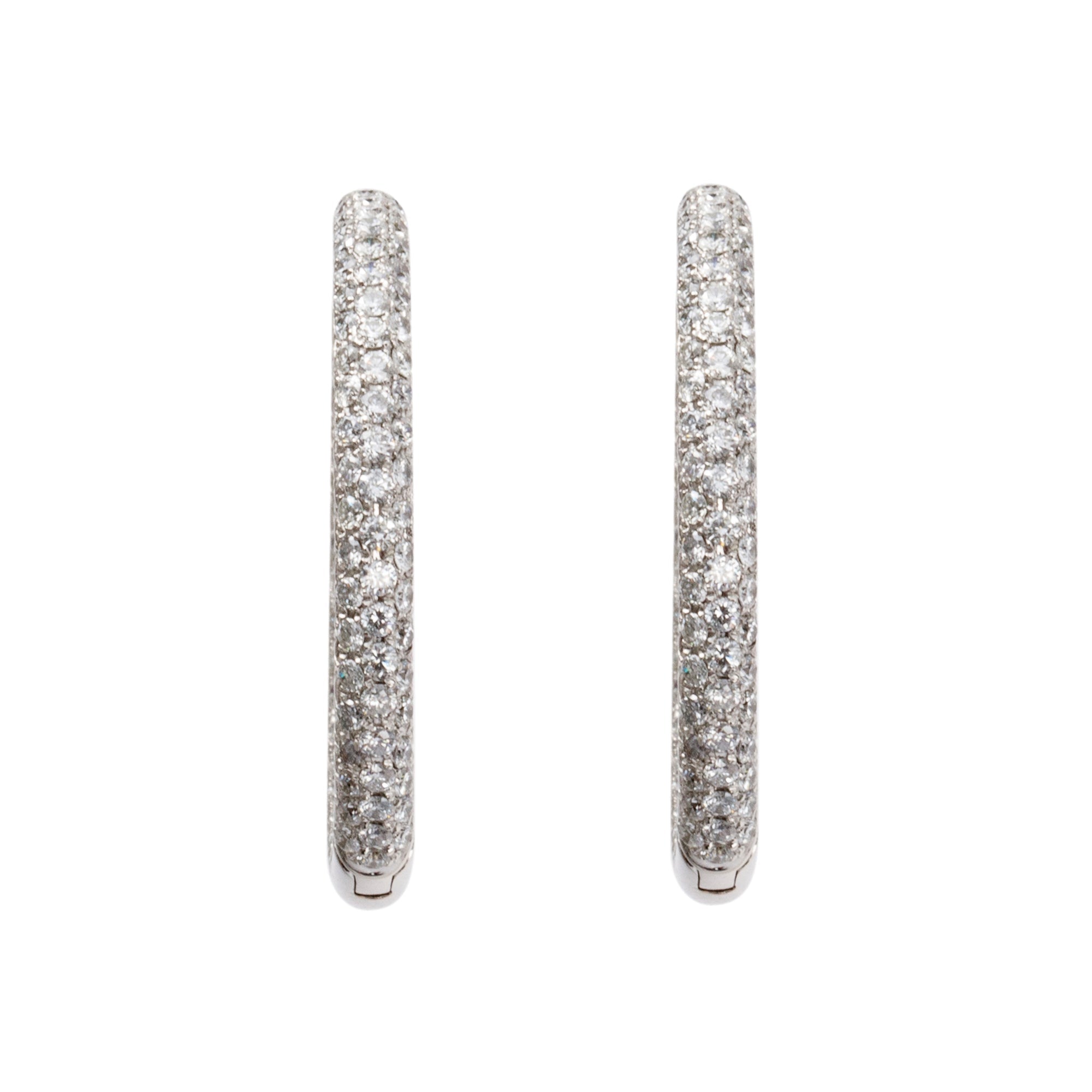 18k White Gold Pave Diamond Hoop Earrings