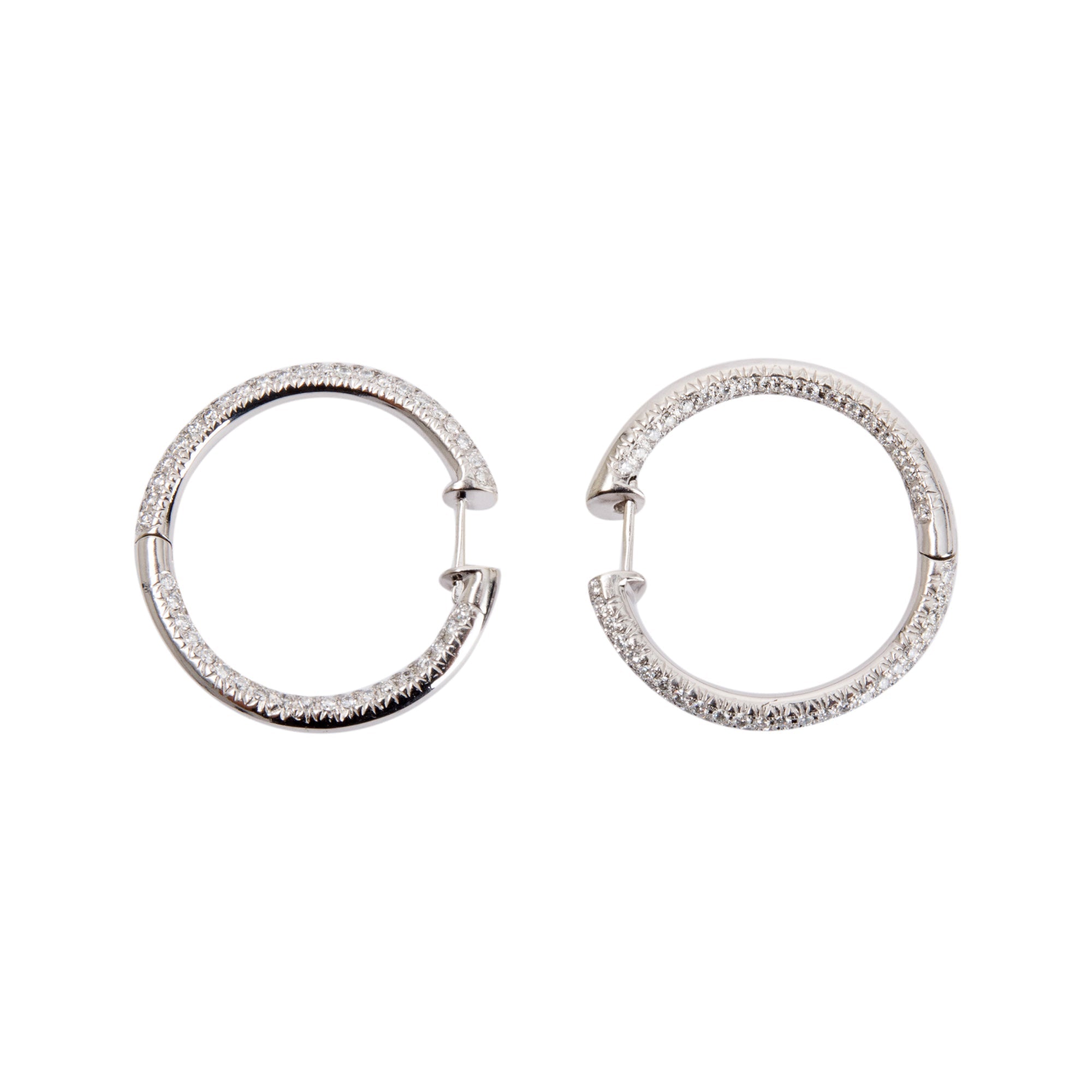 18k White Gold Pave Diamond Hoop Earrings