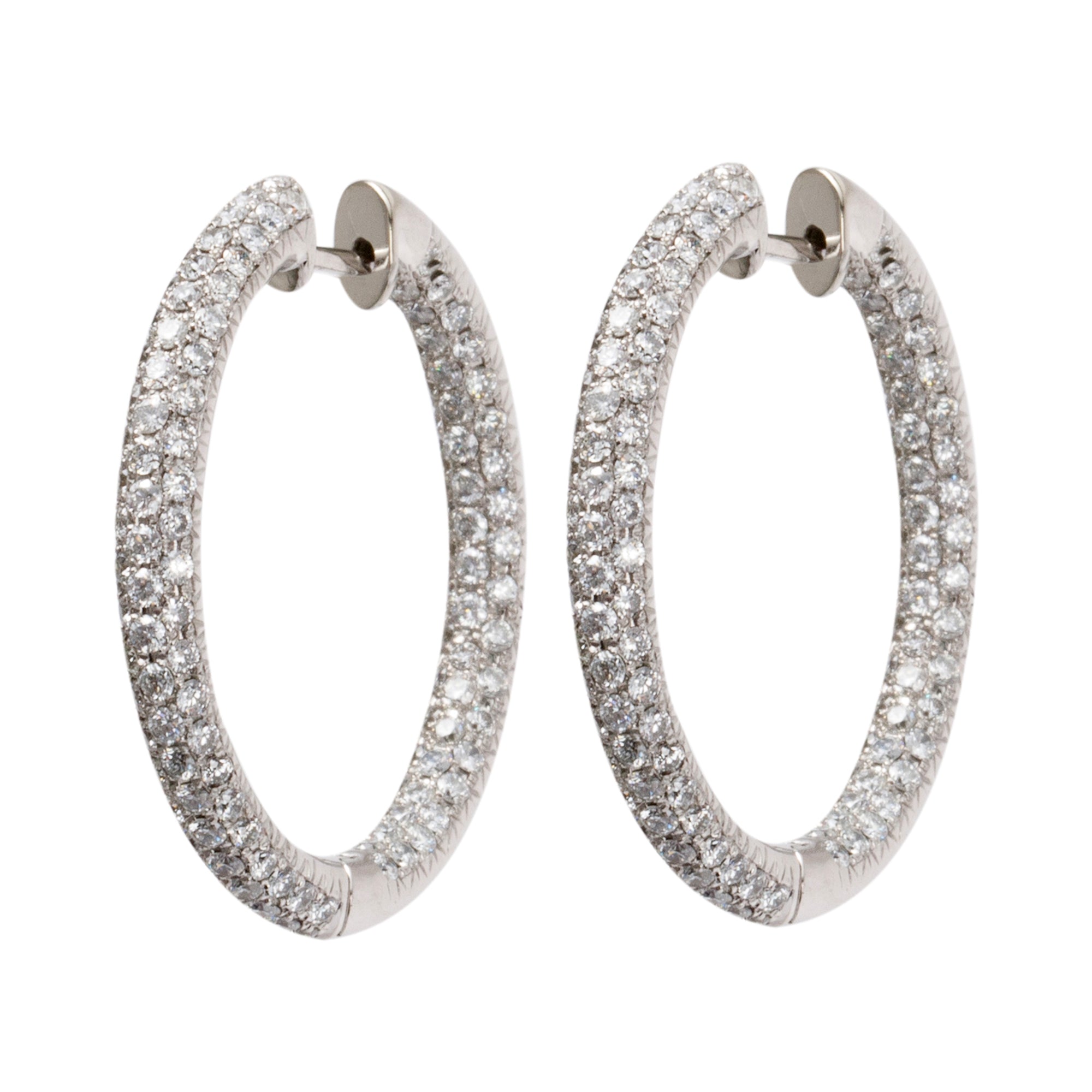 18k White Gold Pave Diamond Hoop Earrings