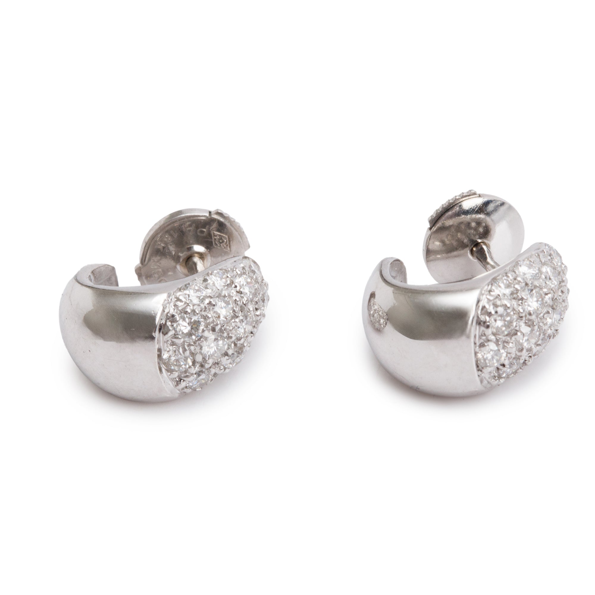 18k White Gold Pave Diamond Huggie Earrings