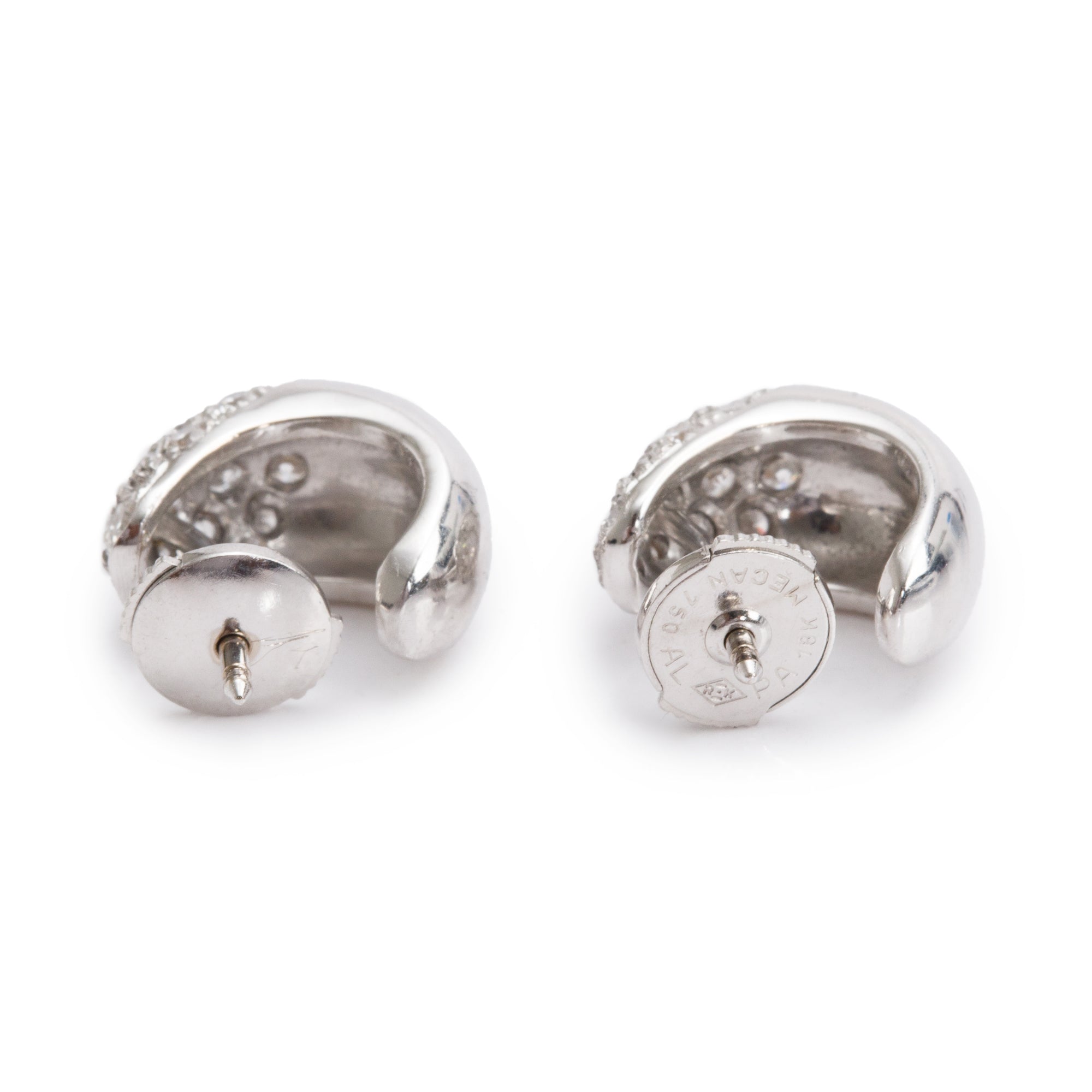 18k White Gold Pave Diamond Huggie Earrings