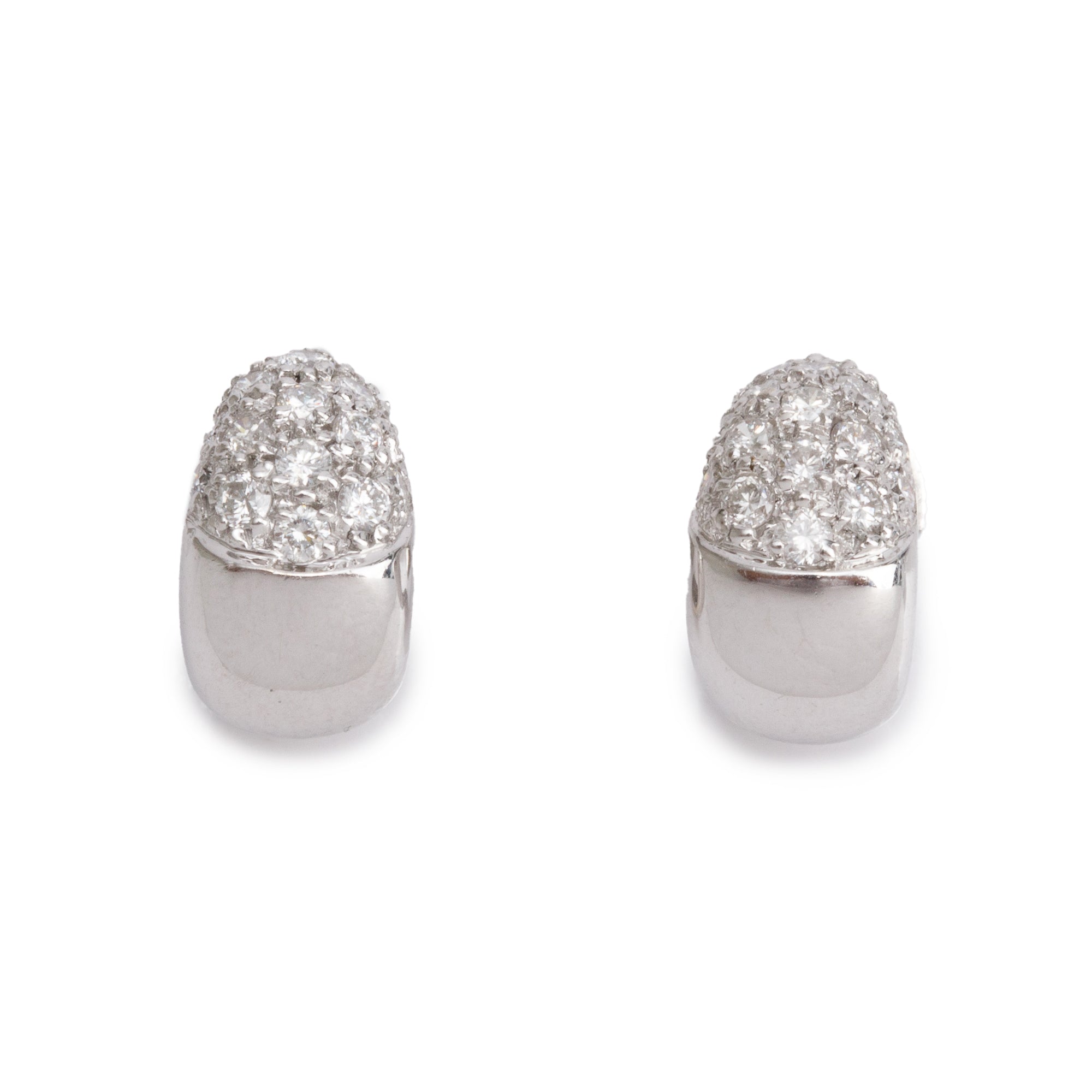 18k White Gold Pave Diamond Huggie Earrings