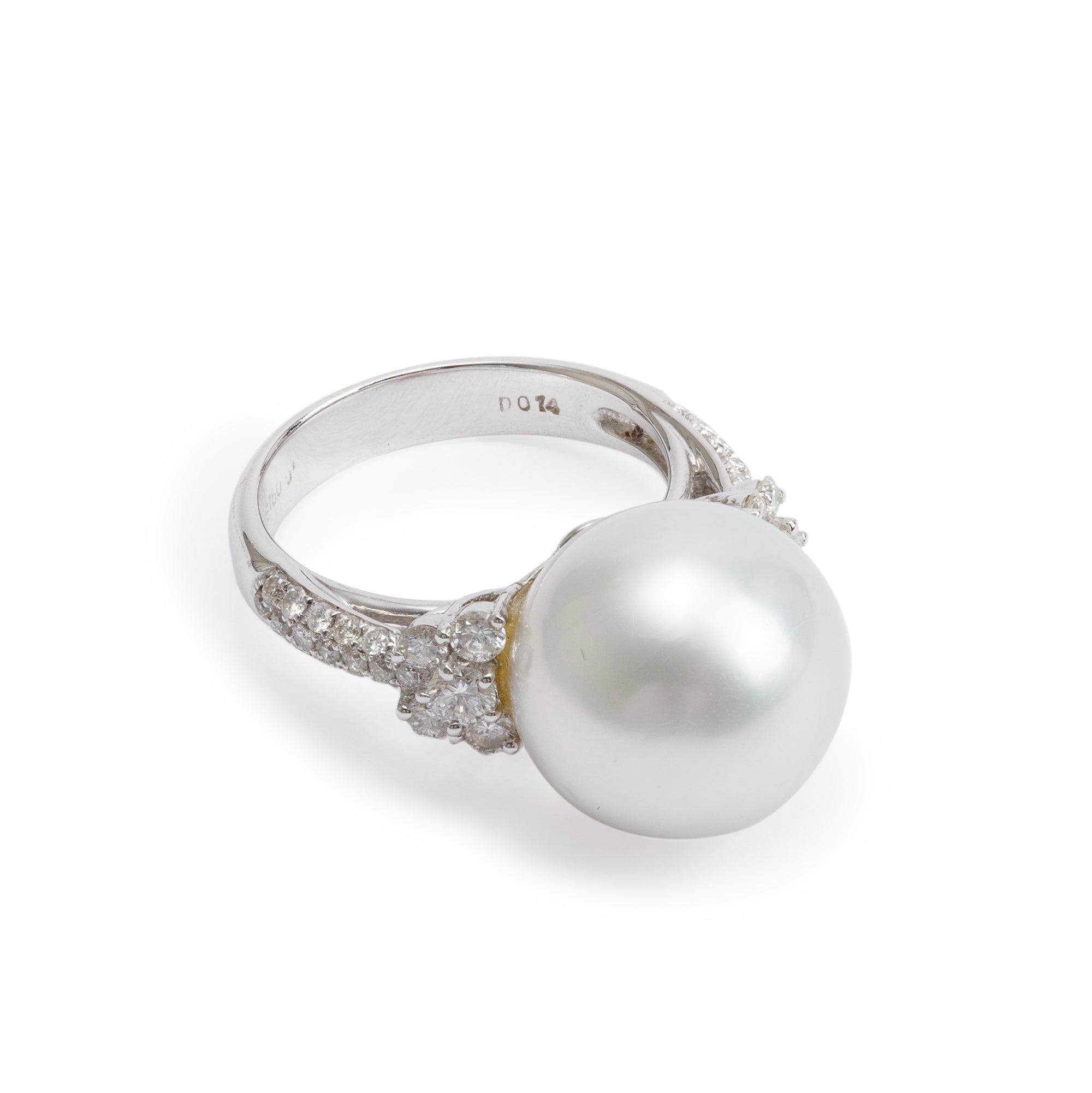 18k White Gold Pearl & Diamond Ring, Size 5.75
