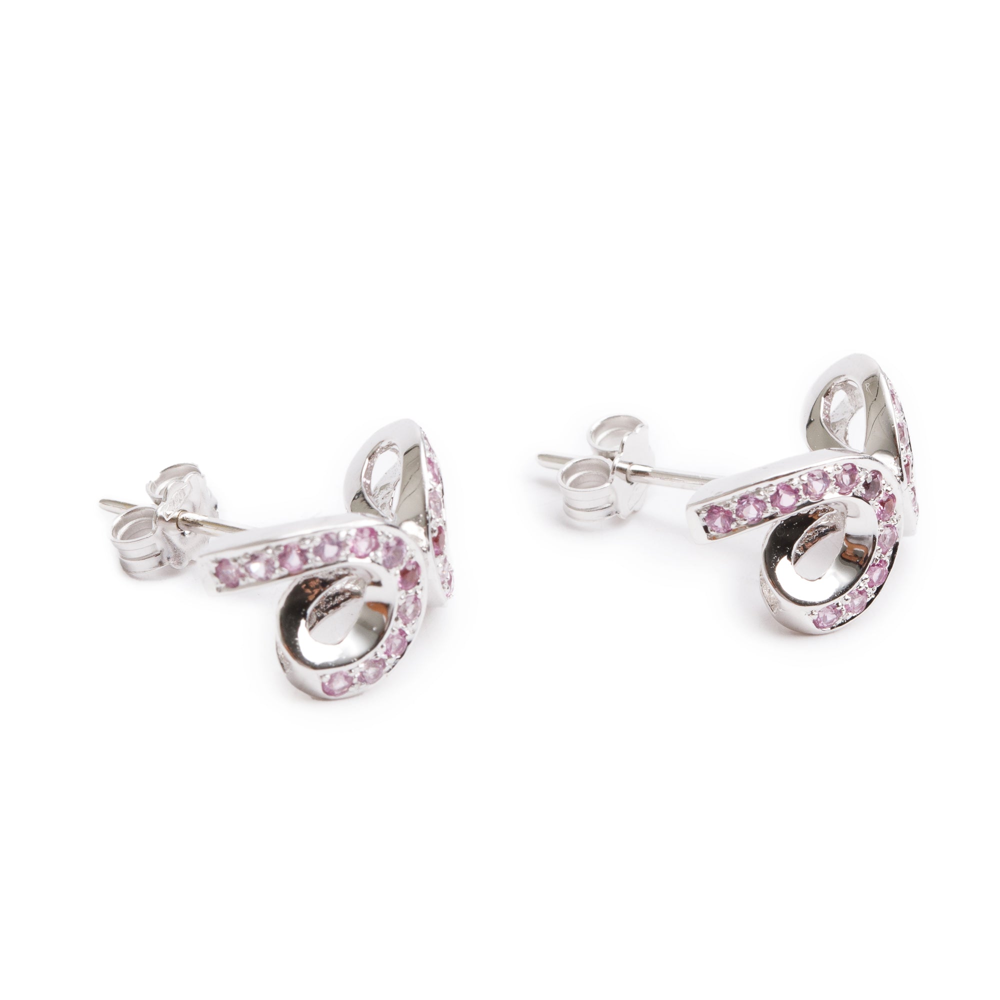 18k White Gold Pink Sapphire & Diamond Stud Earrings