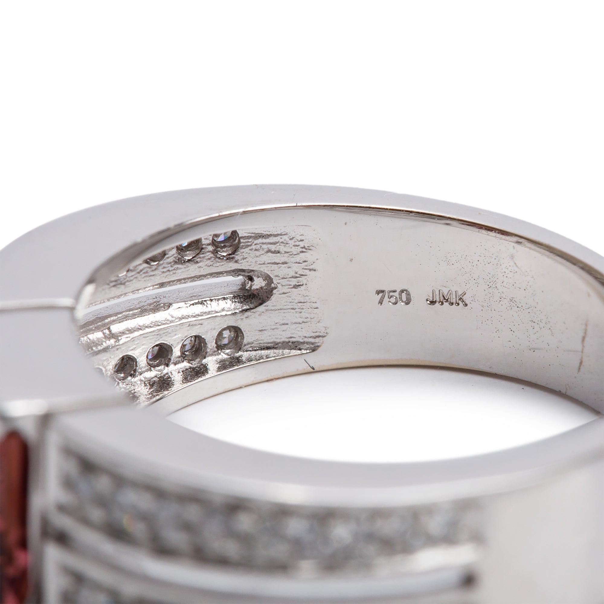 18k White Gold Pink Tourmaline & Diamond Ring, Size 6.75