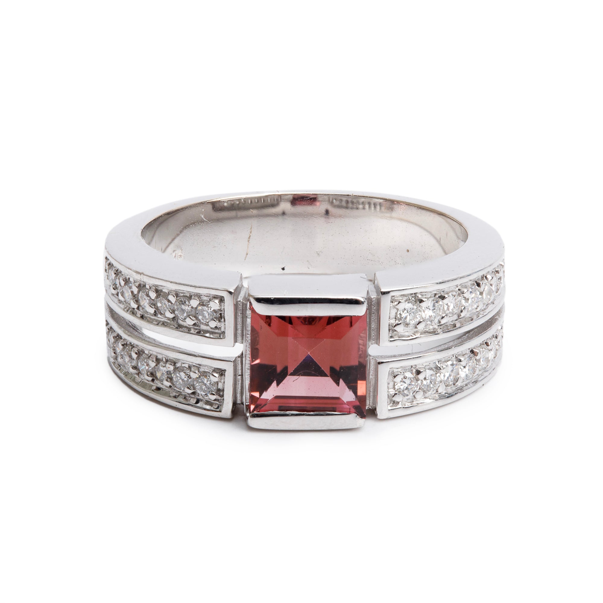 18k White Gold Pink Tourmaline & Diamond Ring, Size 6.75