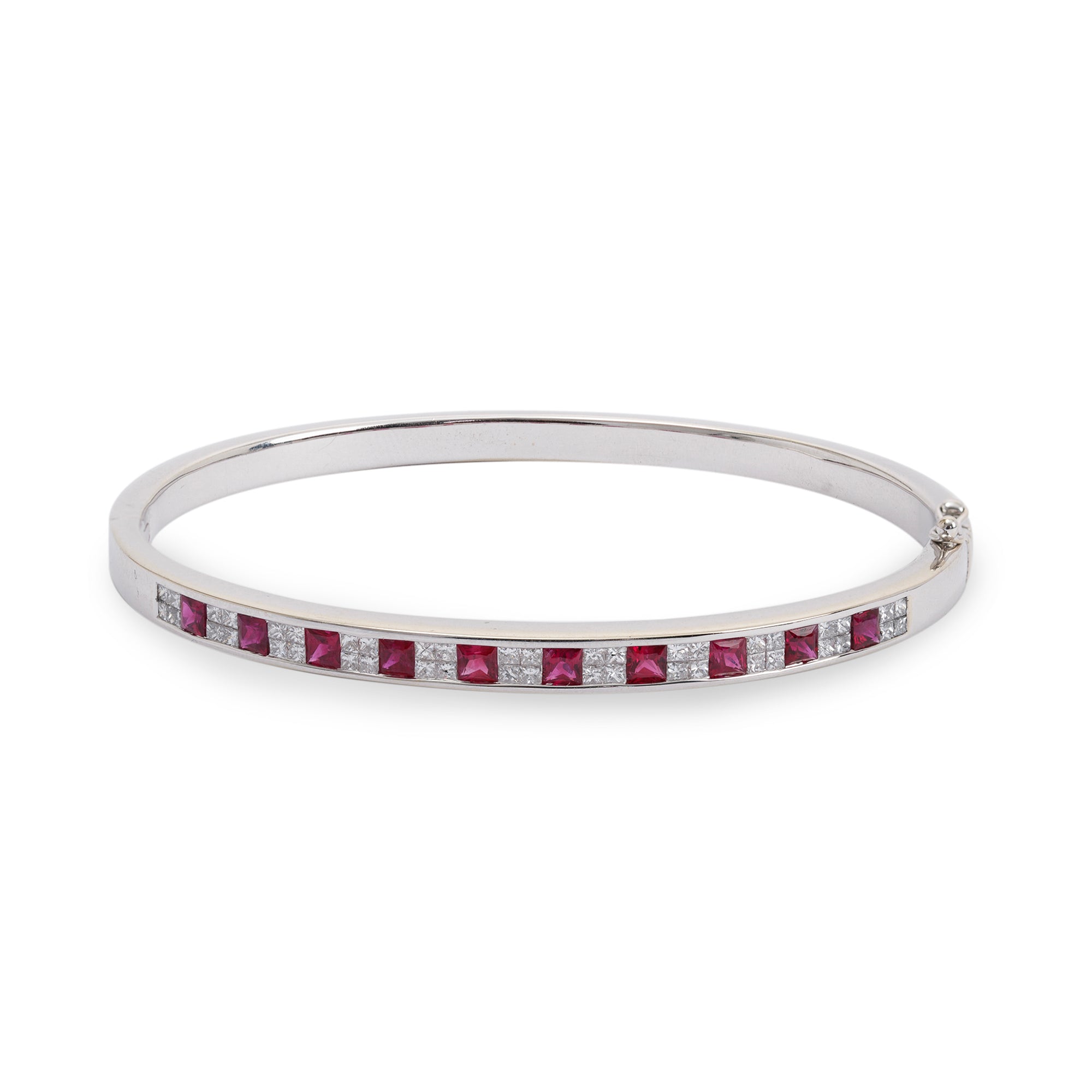 18k White Gold Ruby & Diamond Bangle Bracelet