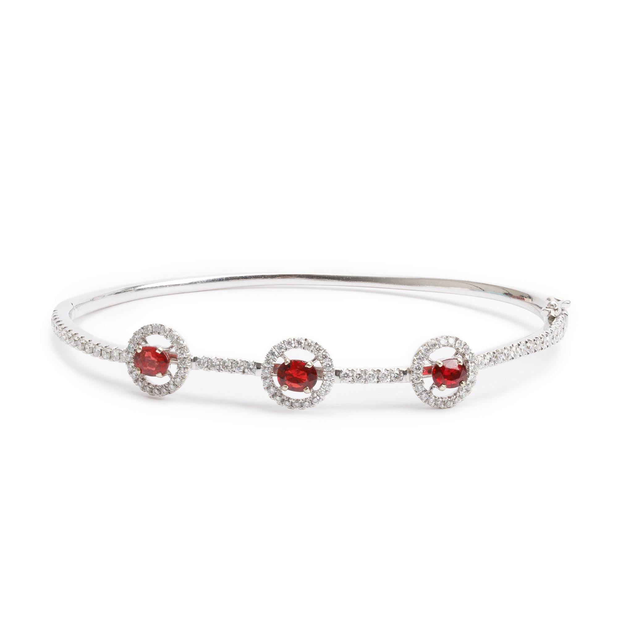 18k White Gold Ruby & Diamond Bangle Bracelet
