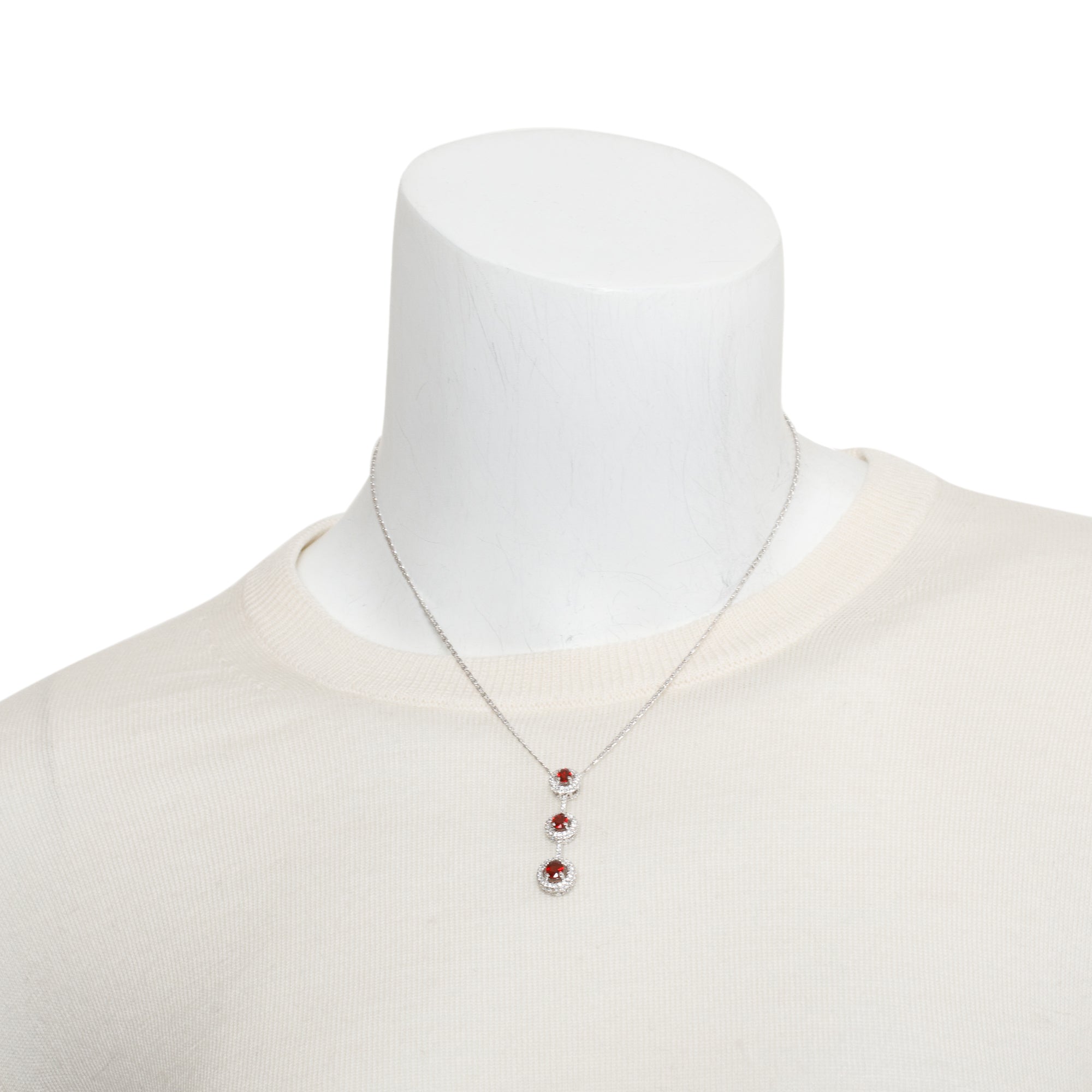 18k White Gold Ruby & Diamond Drop Pendant Necklace