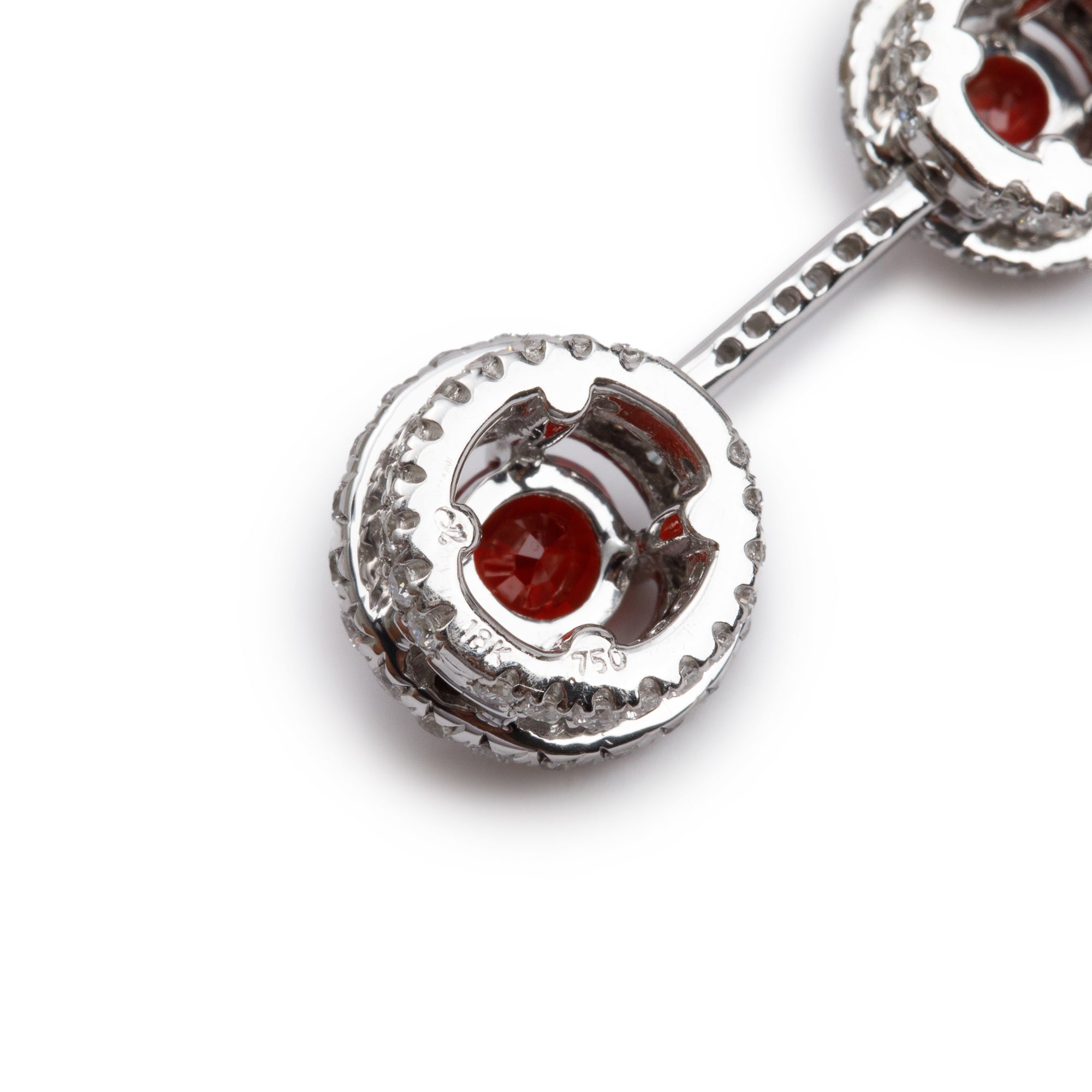 18k White Gold Ruby & Diamond Drop Pendant Necklace