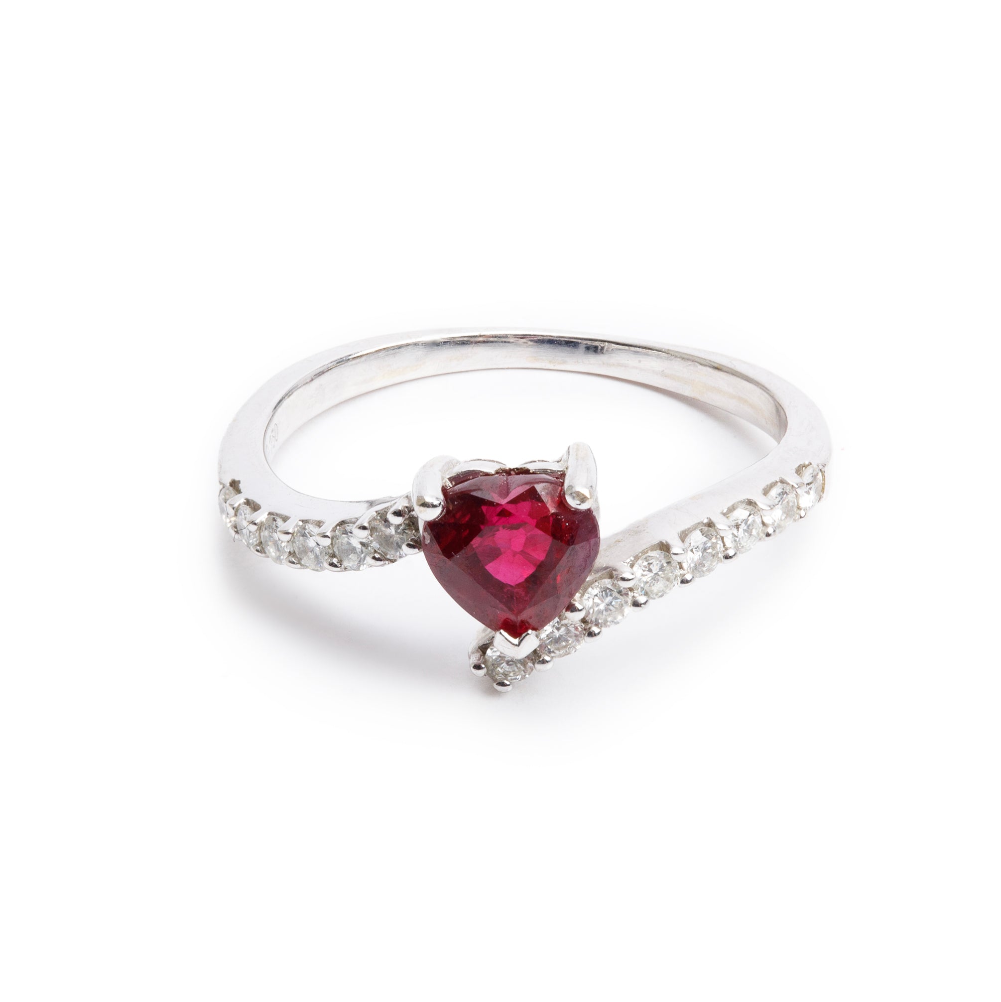 18k White Gold Ruby and Diamond Ring, Size 5.5