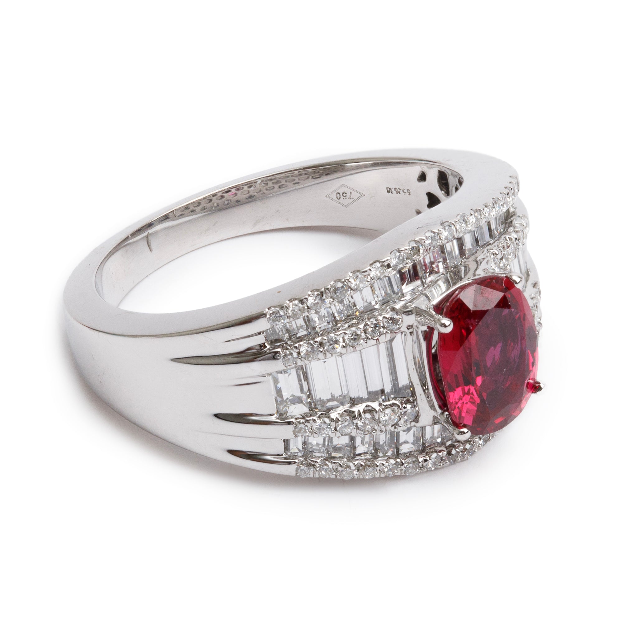 18k White Gold Ruby and Diamond Ring, Size 6.5