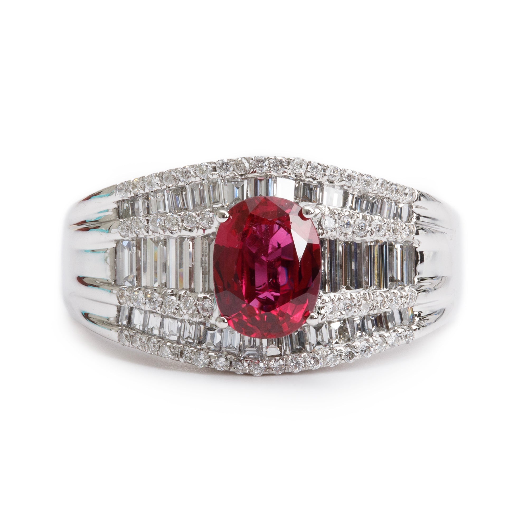 18k White Gold Ruby and Diamond Ring, Size 6.5