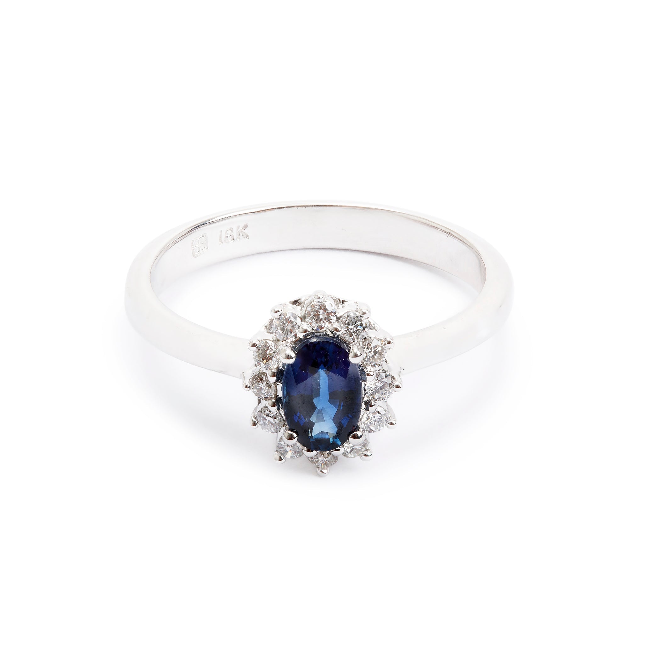 18k White Gold Sapphire & Diamond Cocktail Ring, Size 5.75