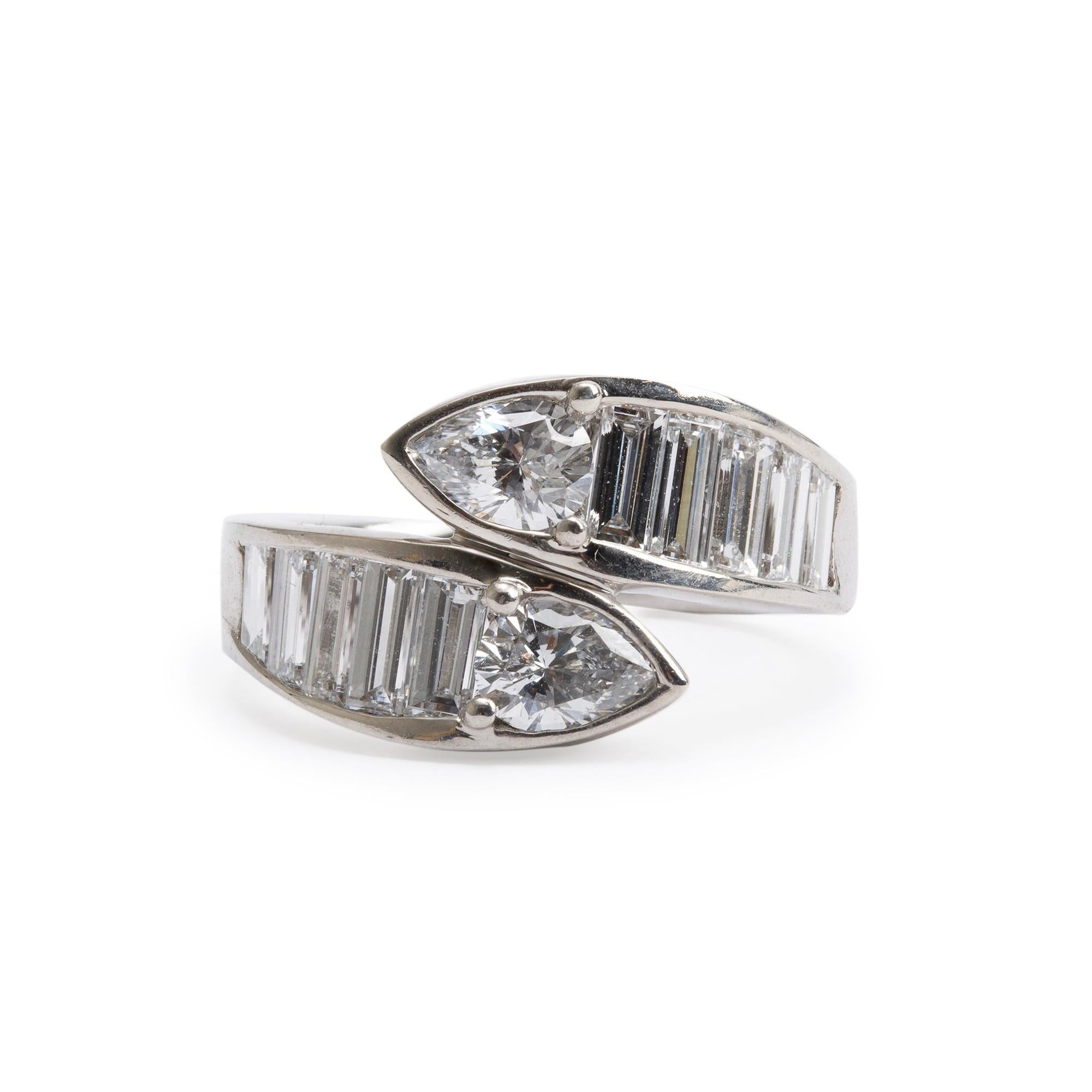 18k White Gold Single Row Diamond Bypass Ring, Size 6
