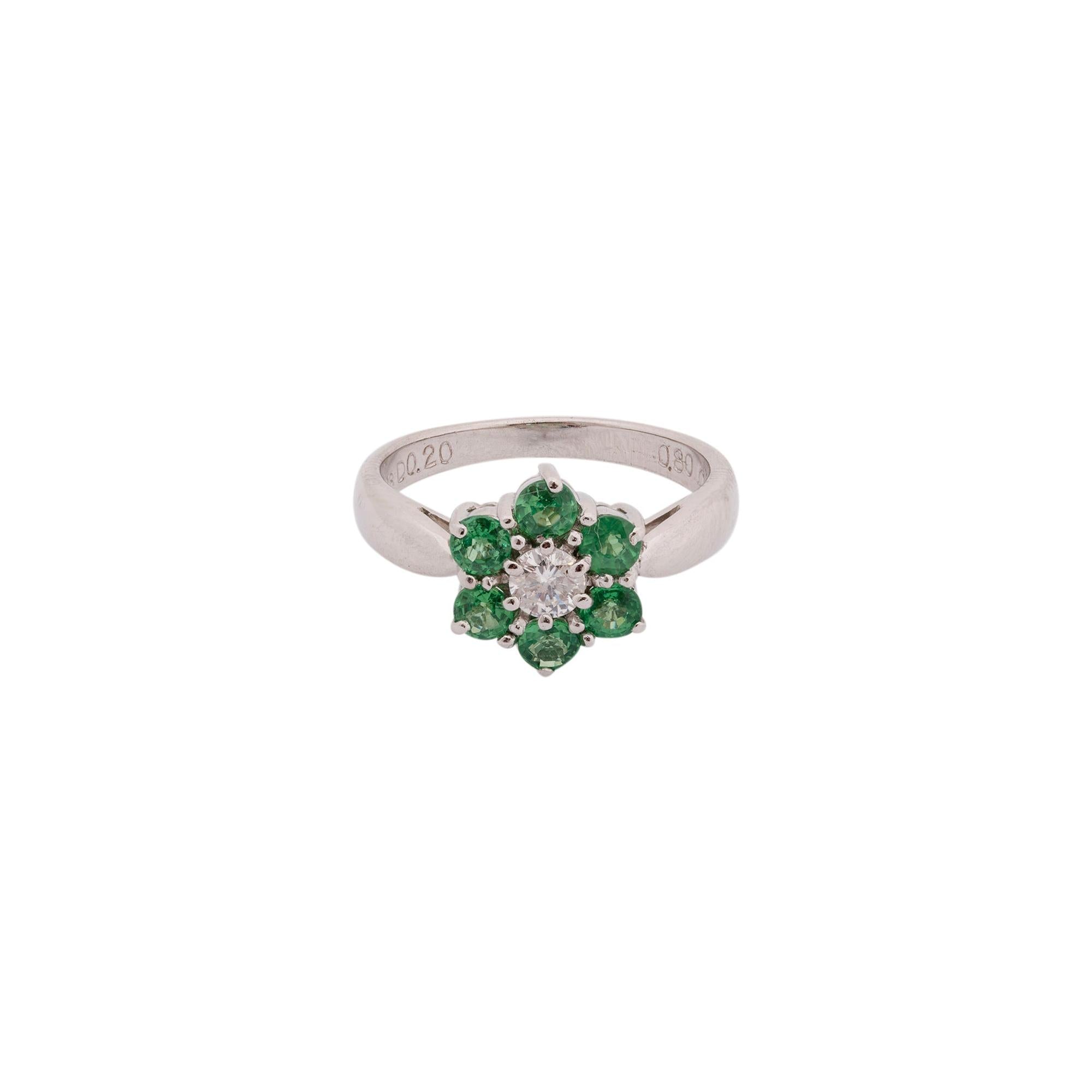 18k White Gold Tsavorite & Diamond Ring