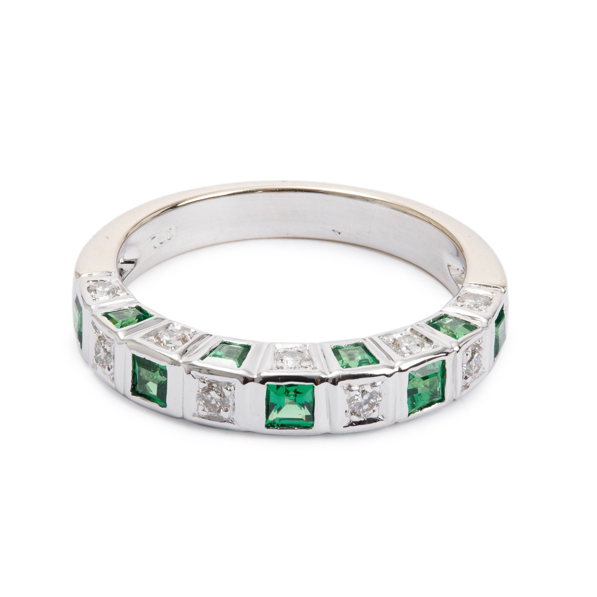 18k White Gold Tsavorite Garnet & Diamond Band Ring, Size 6.75