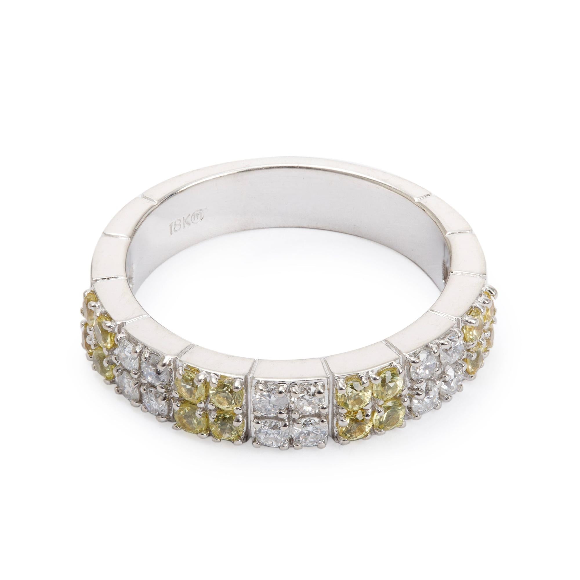 18k White Gold Yellow Sapphire & Diamond Band Ring, Size 6.5