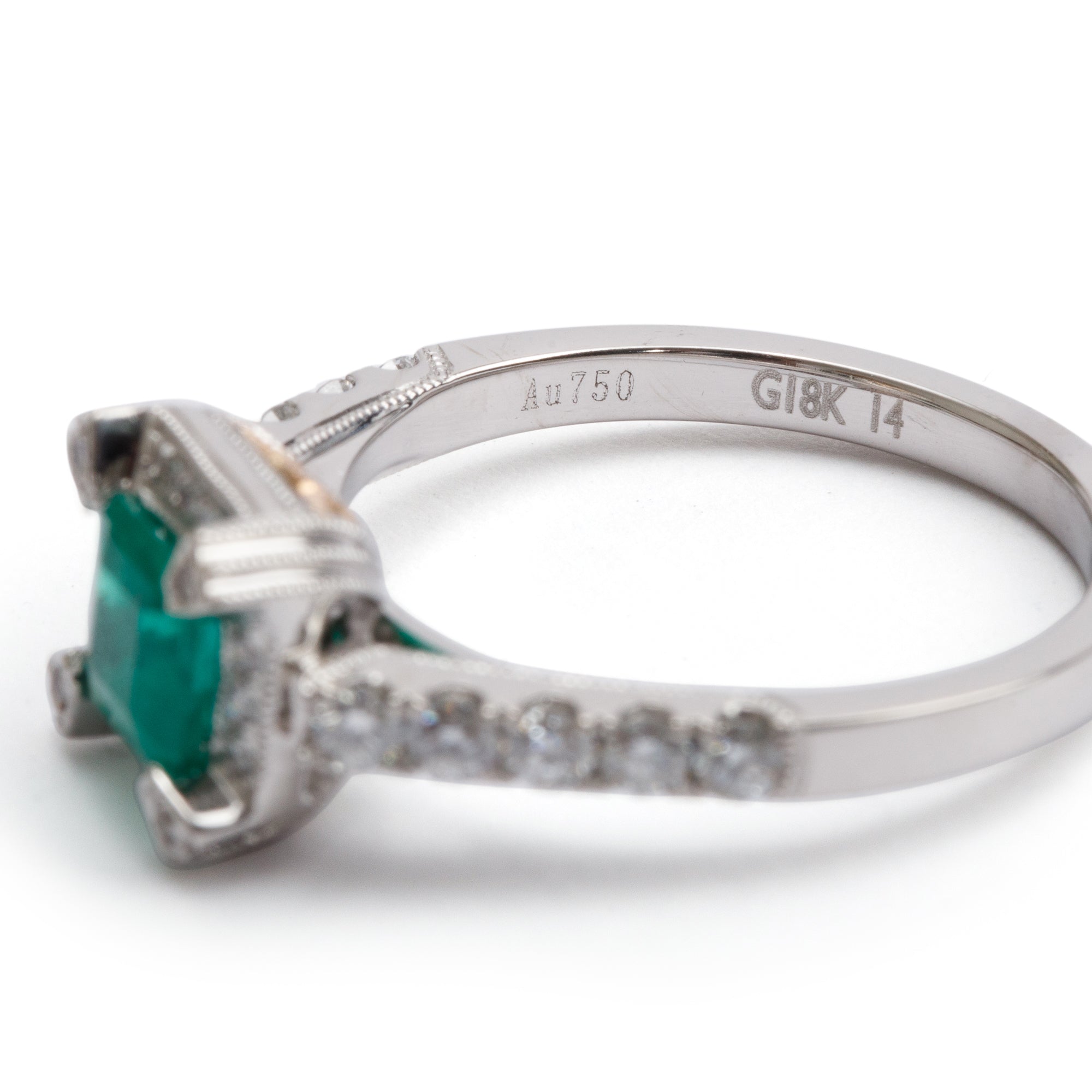 18k White & Yellow Gold Emerald & Diamond Ring, Size 6.25