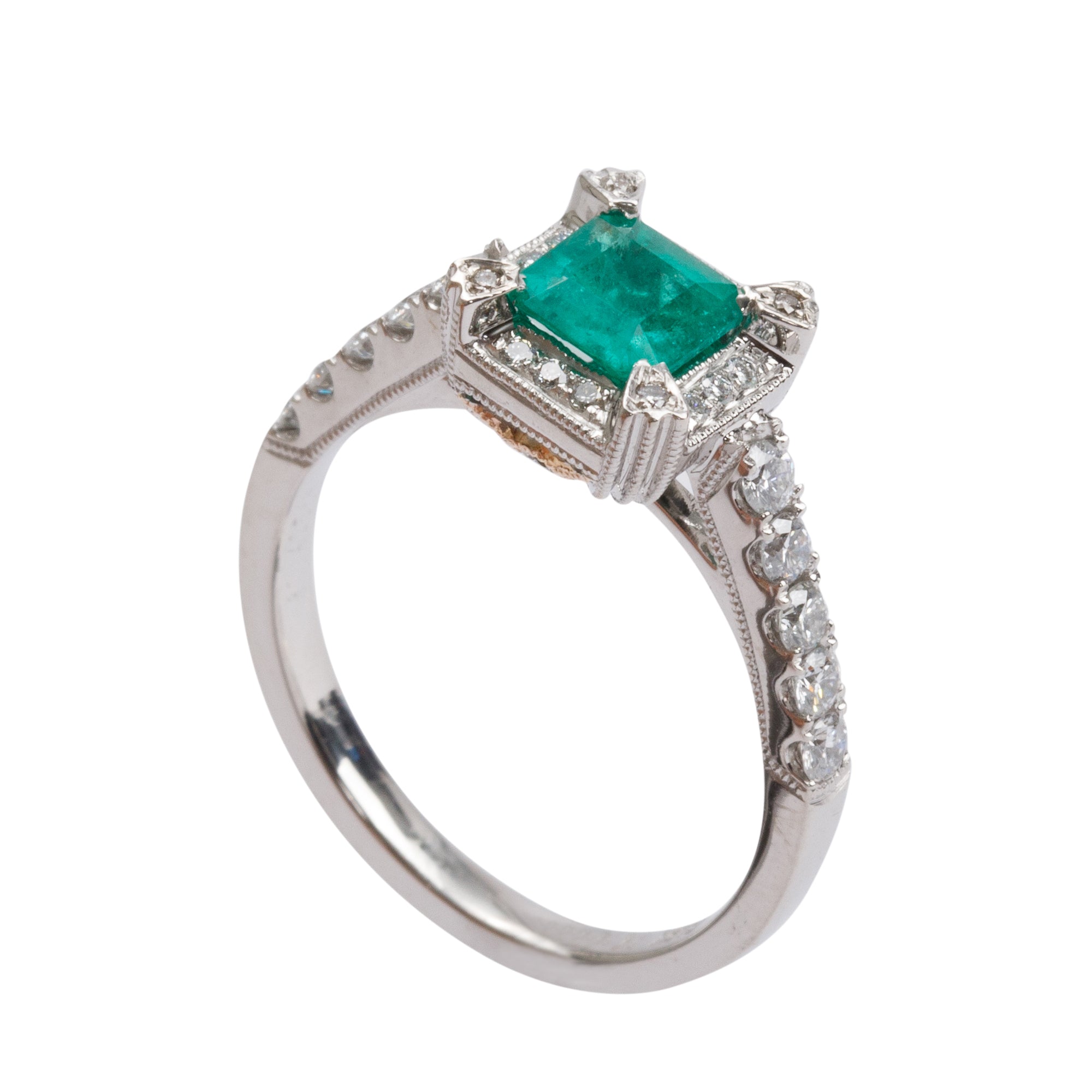 18k White & Yellow Gold Emerald & Diamond Ring, Size 6.25