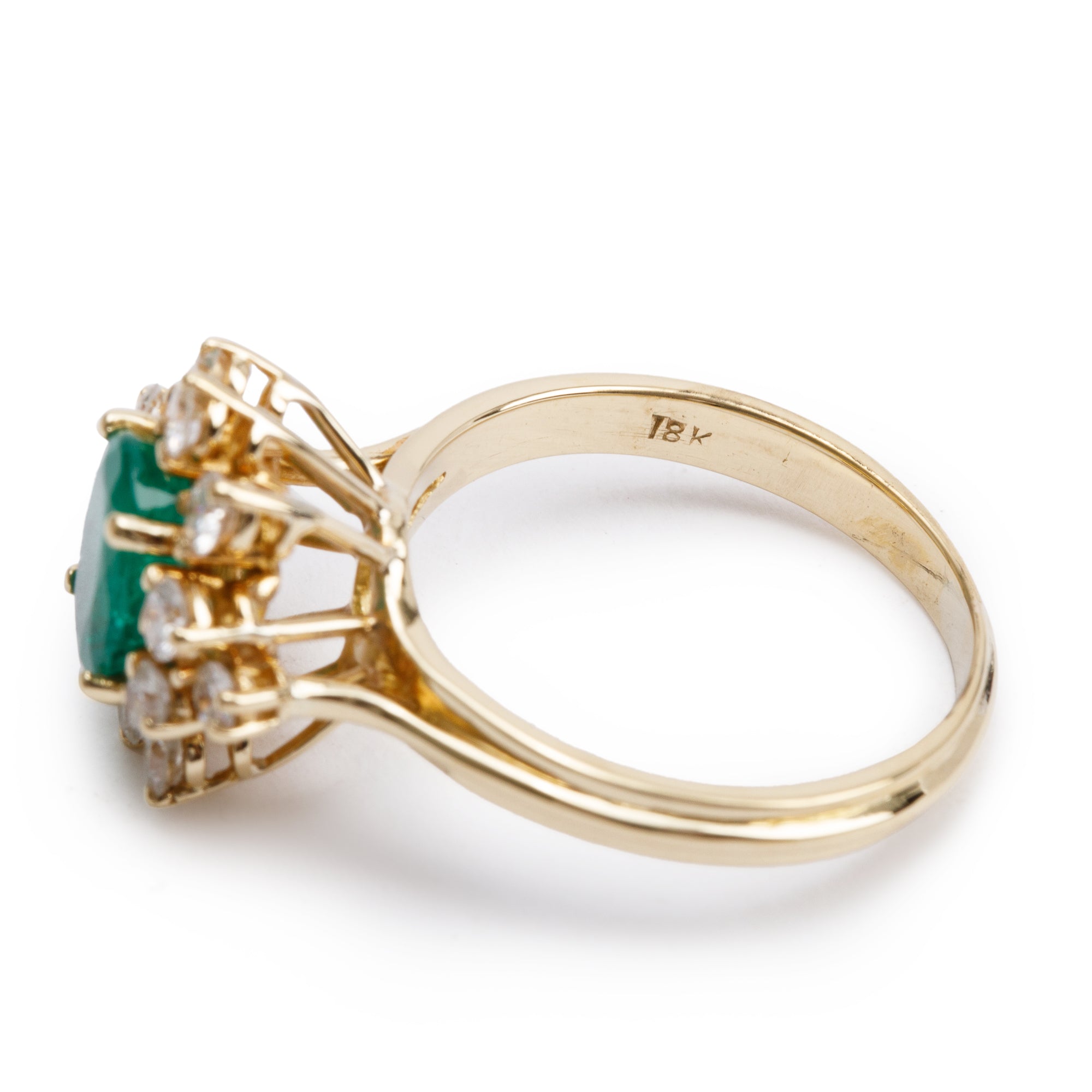 18k Yellow Gold Emerald & Diamond Cocktail Ring, Size 6.25