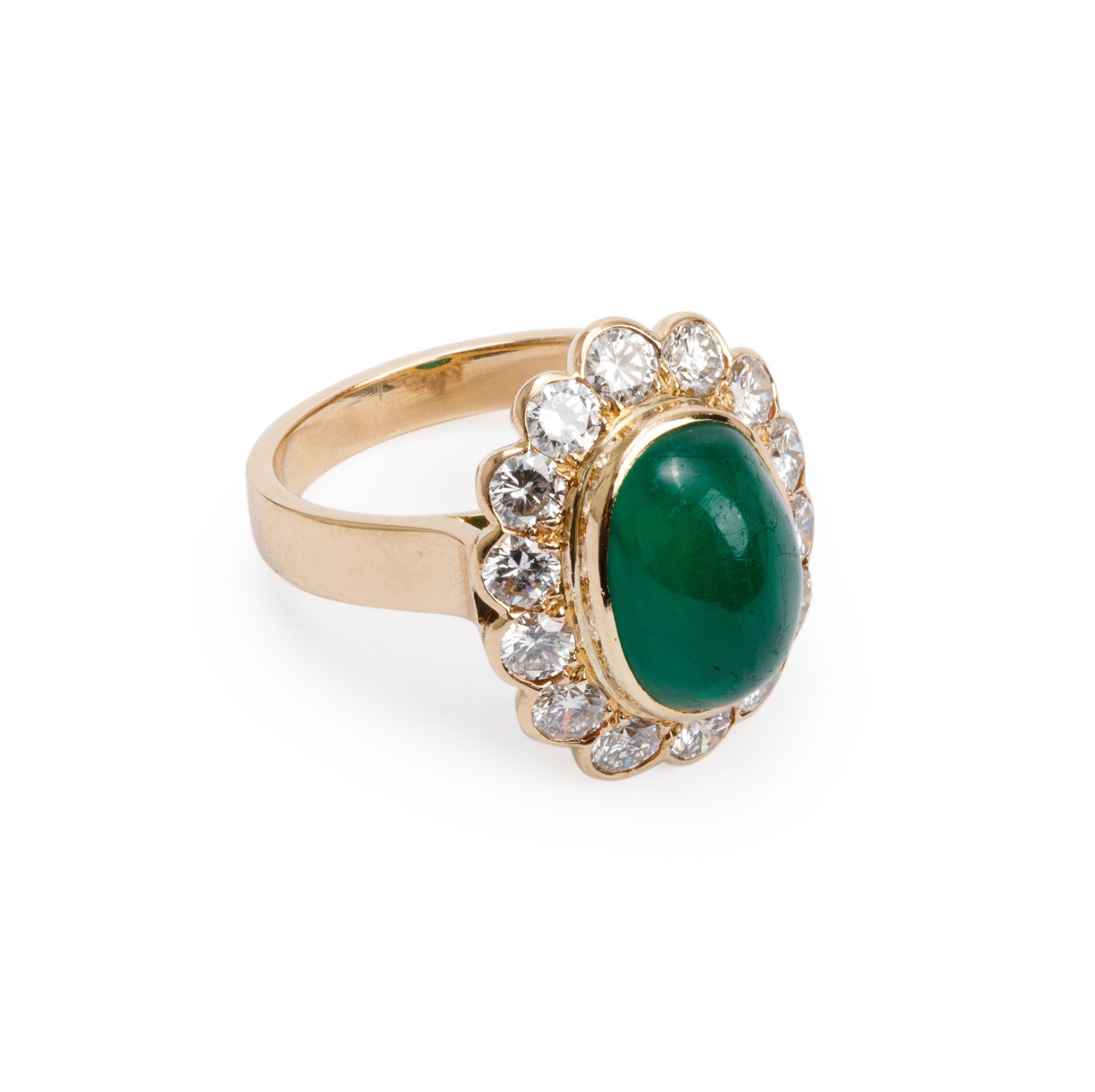 18k Yellow Gold Emerald & Diamond Cocktail Ring, Size 6.5