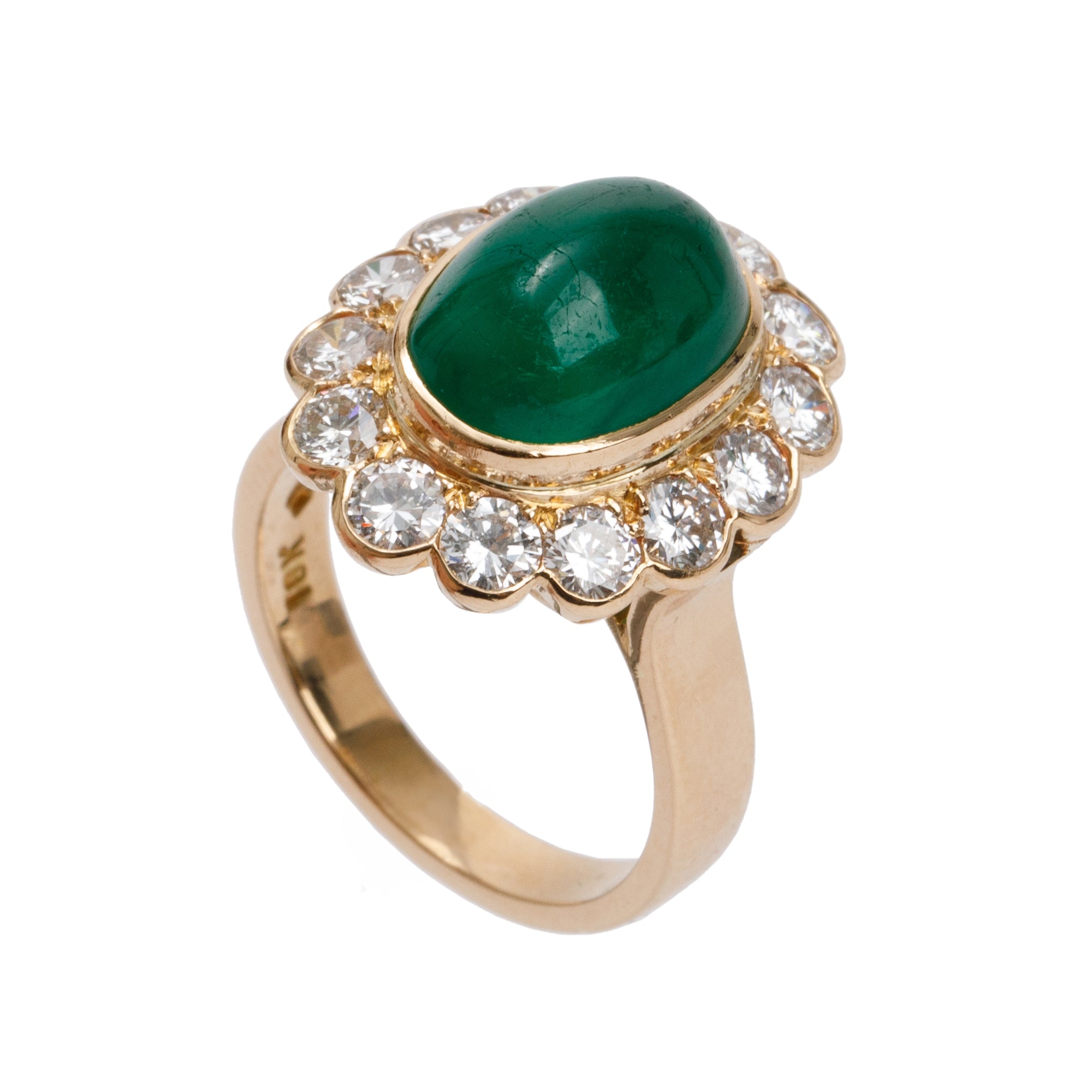 18k Yellow Gold Emerald & Diamond Cocktail Ring, Size 6.5