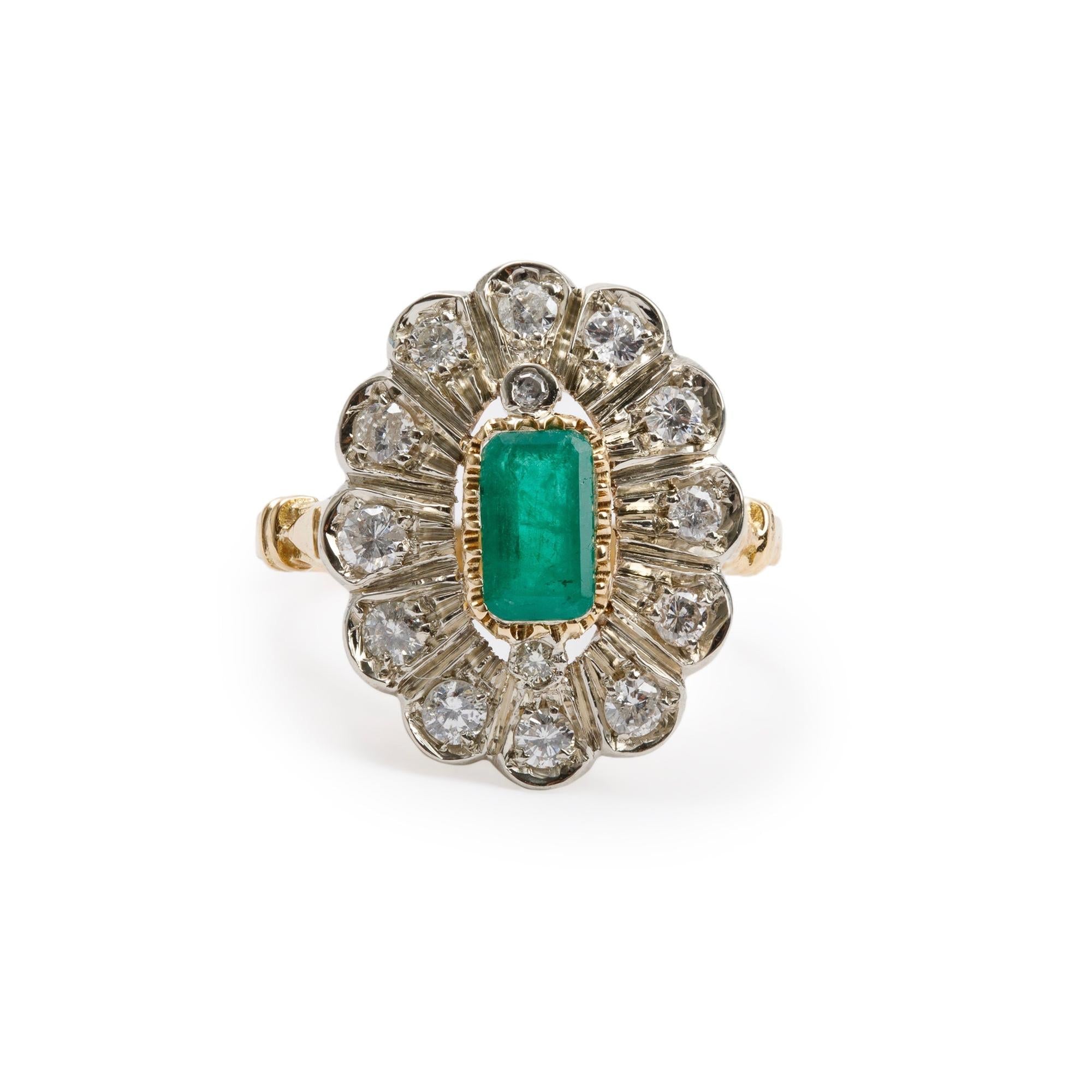 18k Yellow Gold Emerald & Diamond Cocktail Ring, Size 7.25