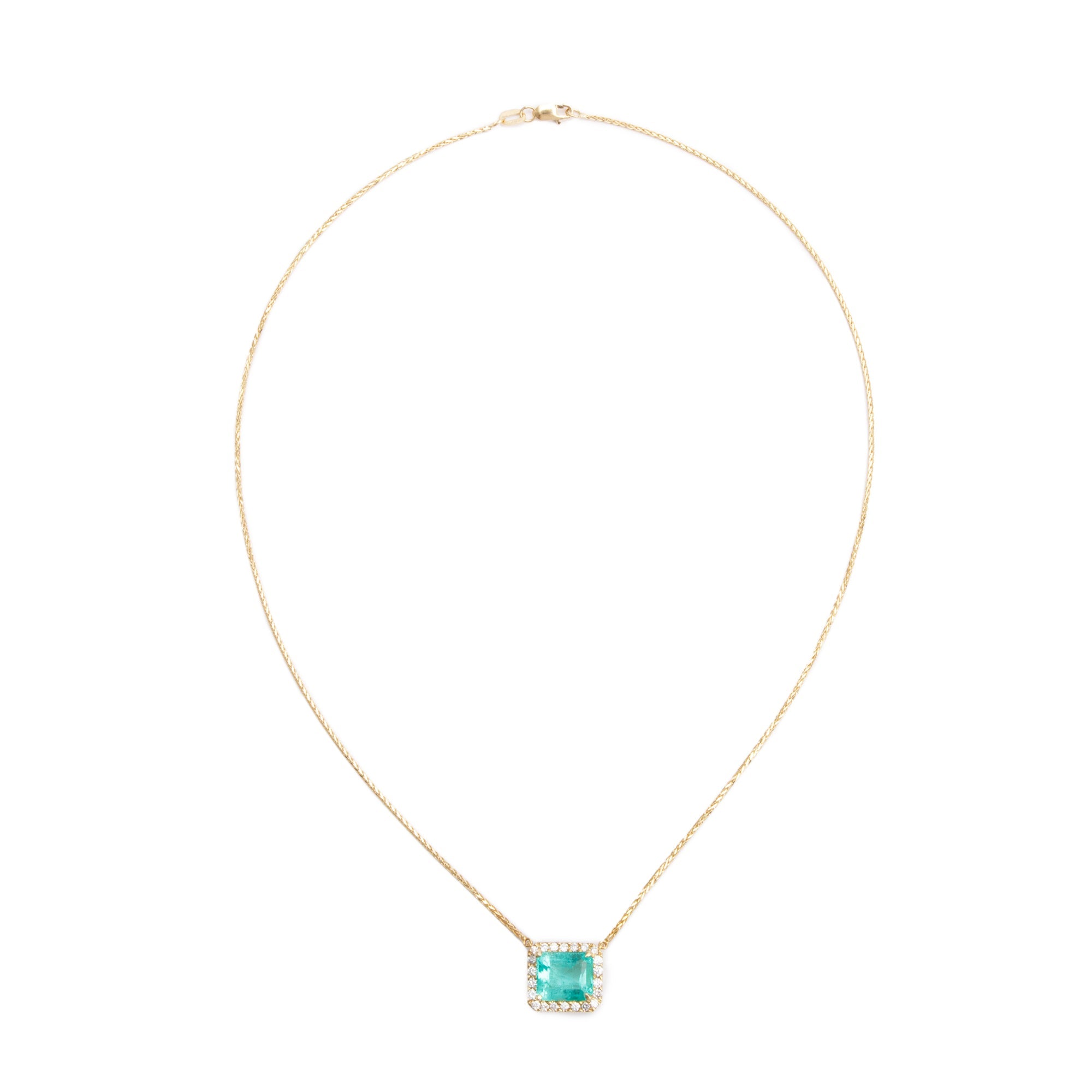 18k Yellow Gold Emerald & Diamond Pendant Necklace