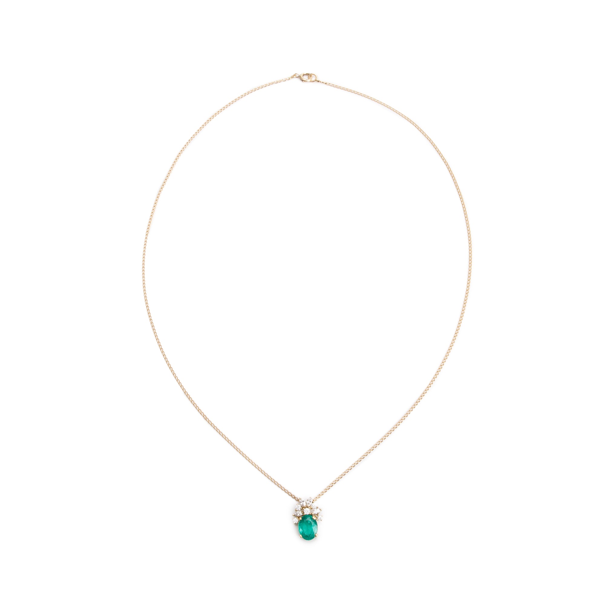 18k Yellow Gold Emerald & Diamond Pendant Necklace